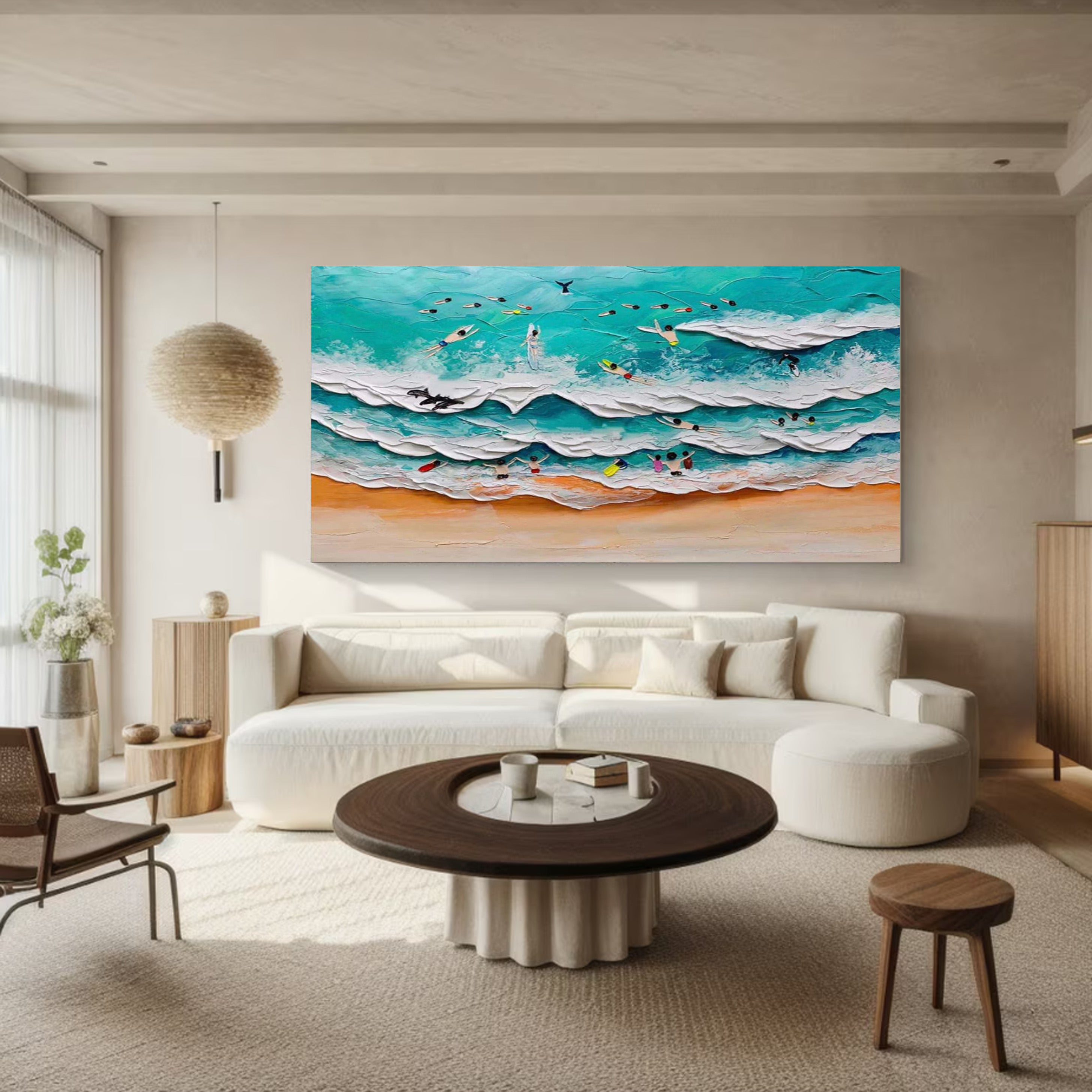 Bold Impasto Surfers, Energetic Beach Wall Painting #BGA 154