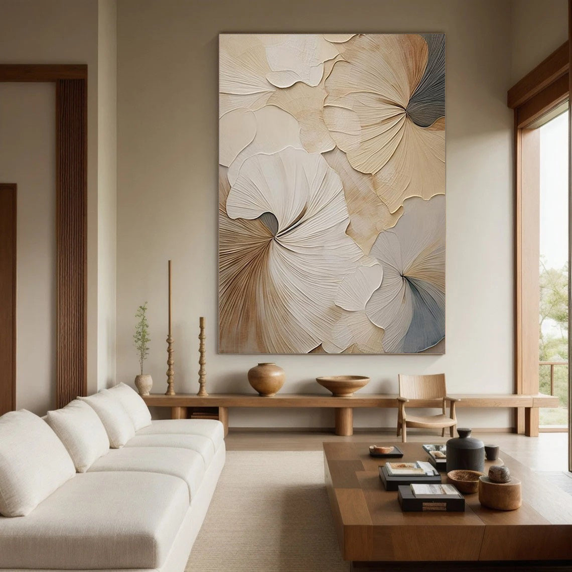 Ethereal Petals: Beige Floral Art, Elegant Framed Art #BGA 124