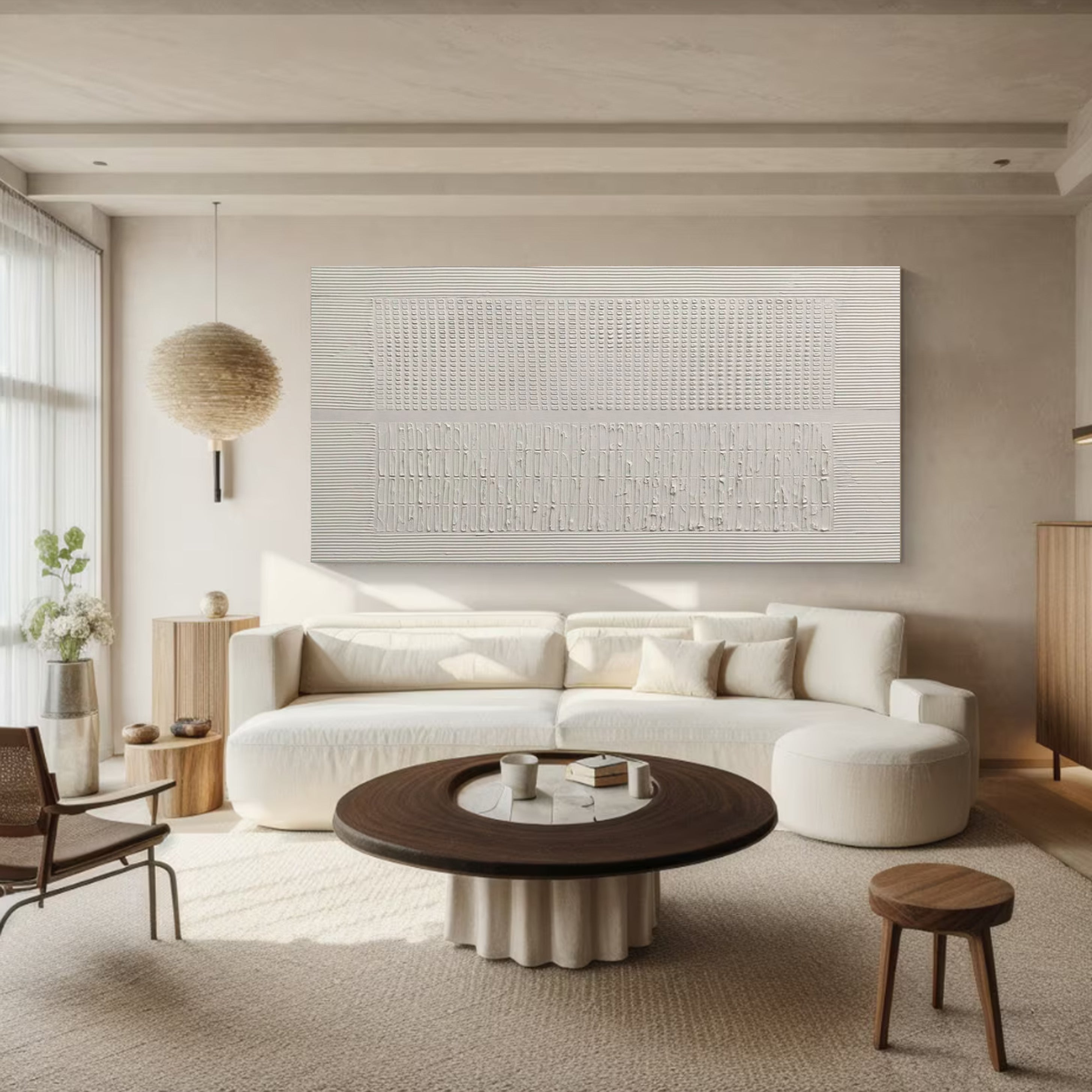 White Minimalist Plaster Canvas, Subtle Linear Pattern #BGA 151