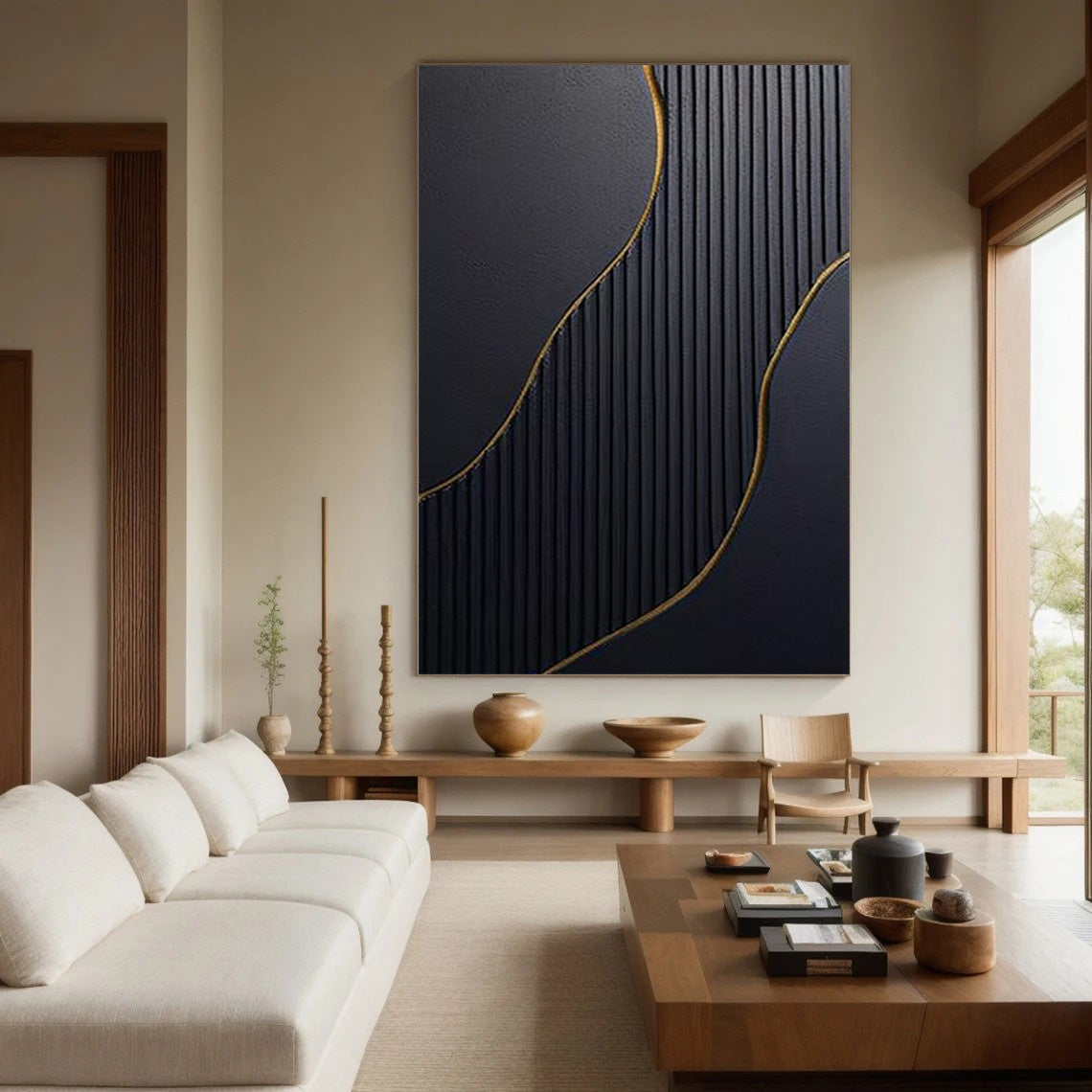 Gilded Geometry: Contemporary Abstract Art, Gold Line Design #BGA 113