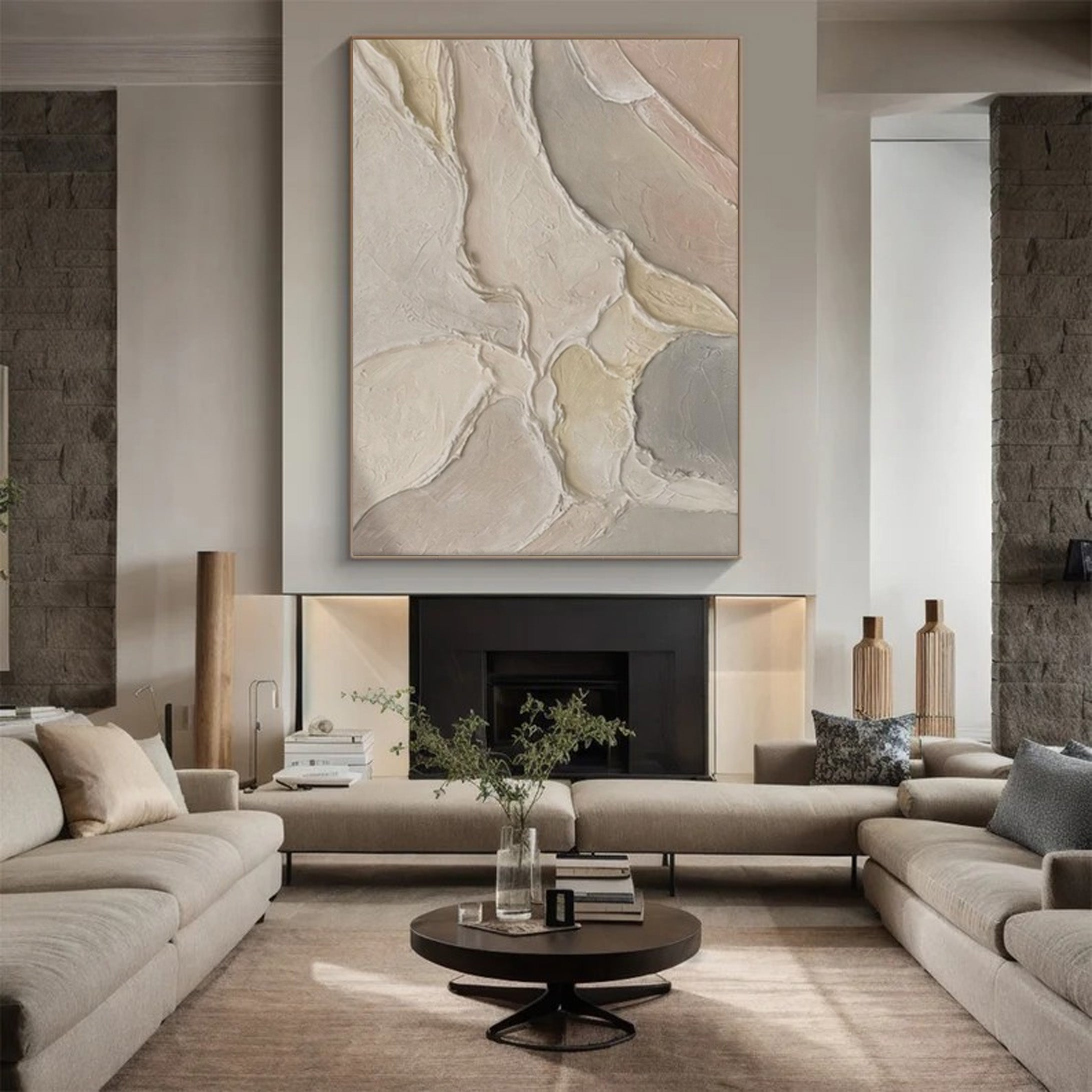 Beige White Gray Painting, Modern Abstract Wall Art #BGA 121