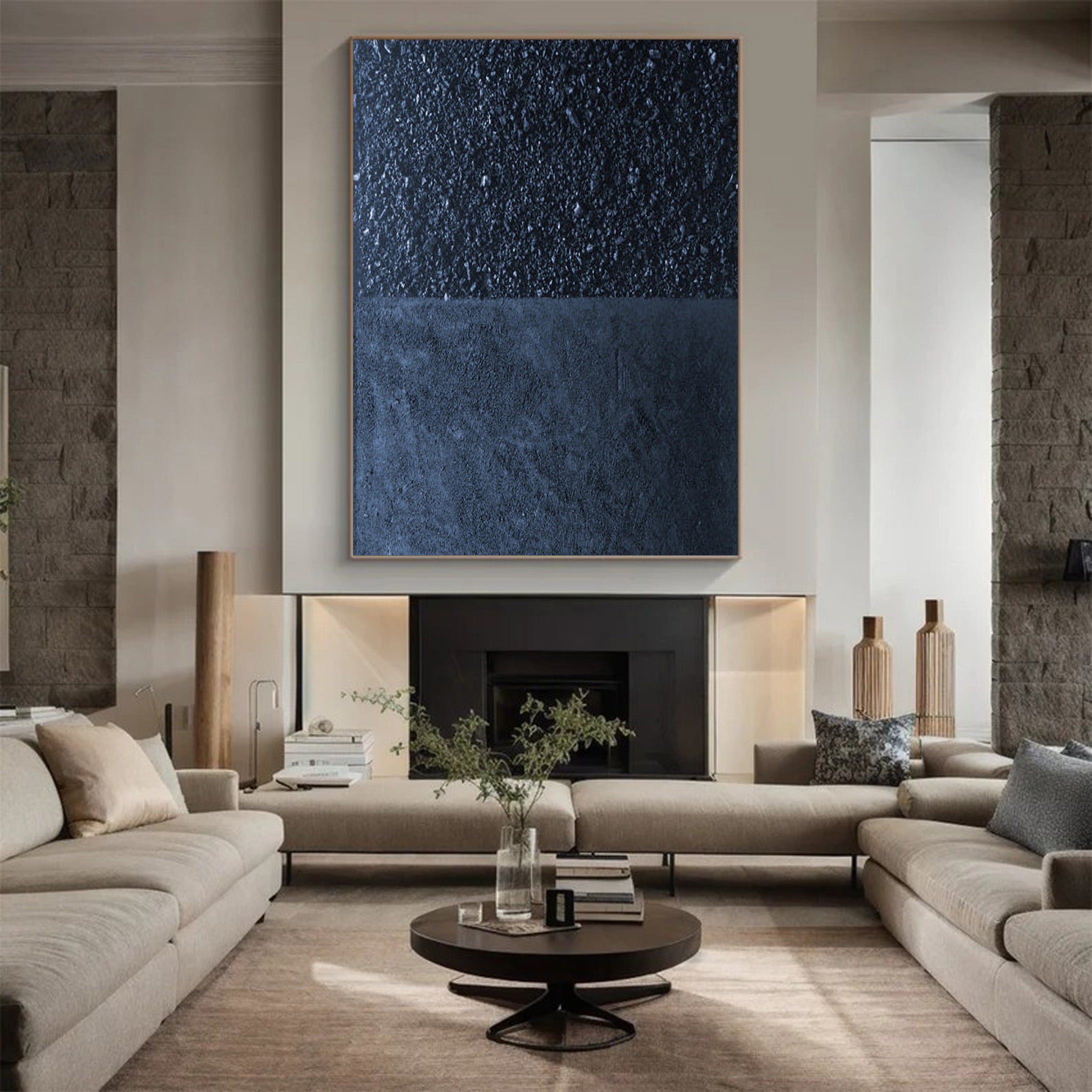 Midnight Texture: Minimalist Dark Art, Deep Blue Canvas #BGA 115