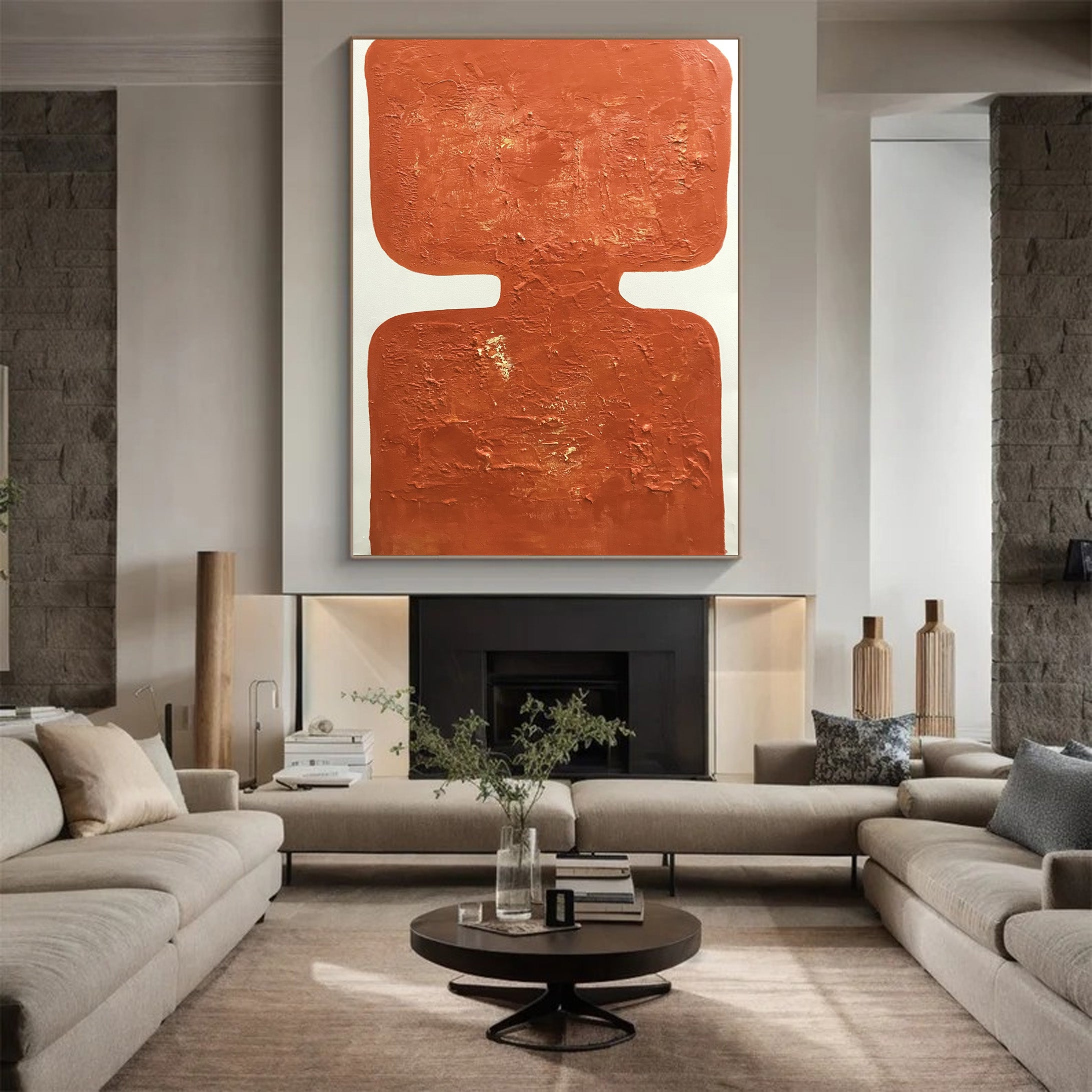 Warm Orange Painting, Architectural Abstract Wall Art #BGA 120