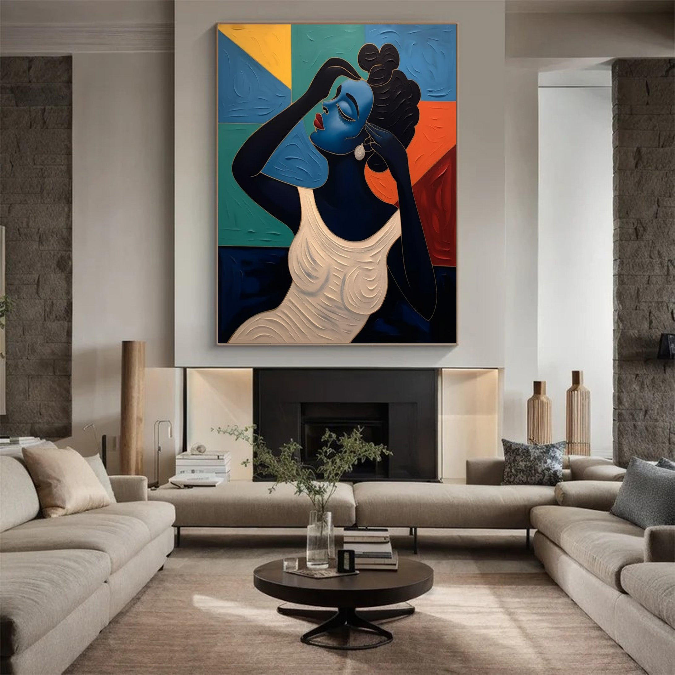 Portrait with Textured Color Geometry, Modern Abstract Art #BGA 172