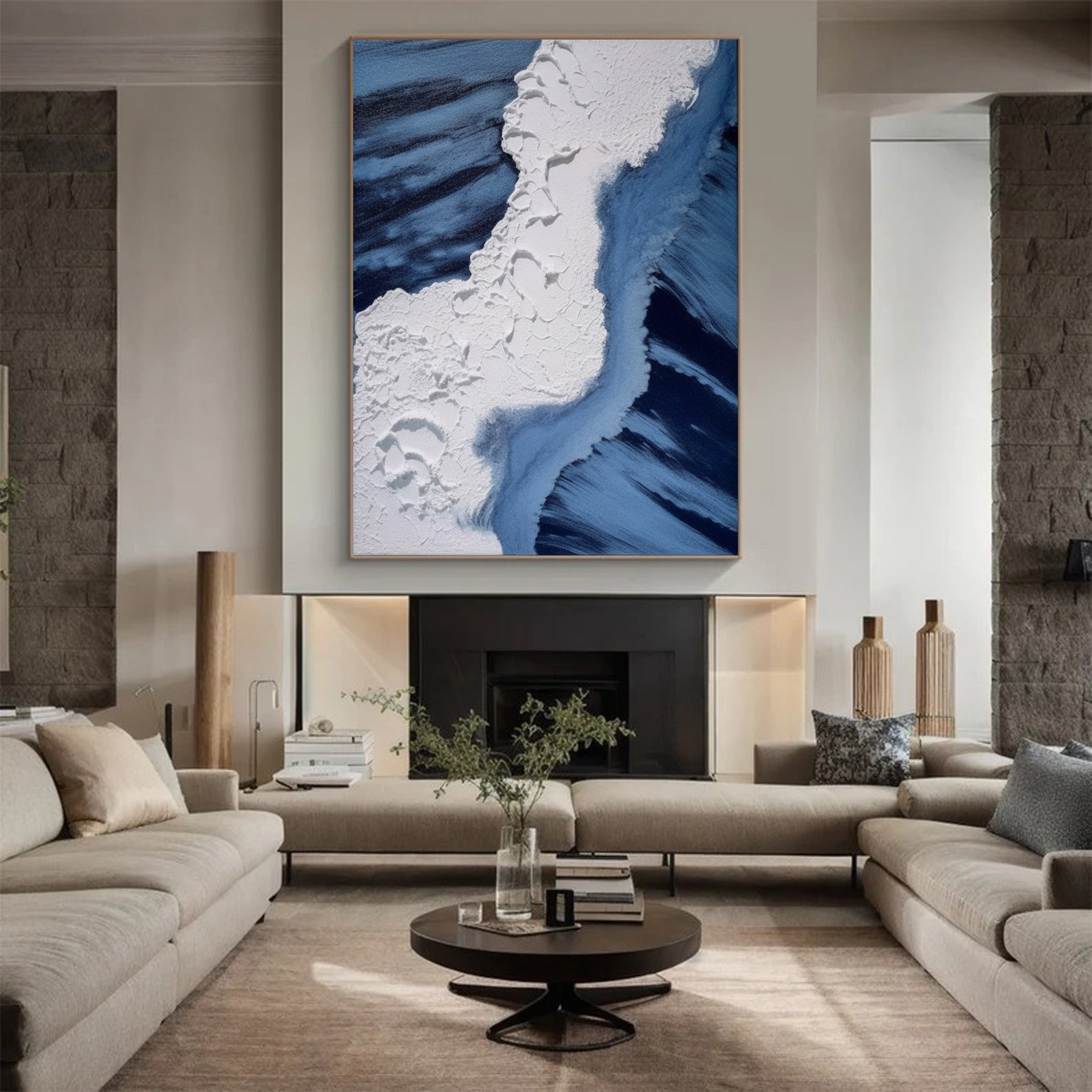 Textured Blue and White Ocean, Dynamic Seascape Wall Art #BGA 160