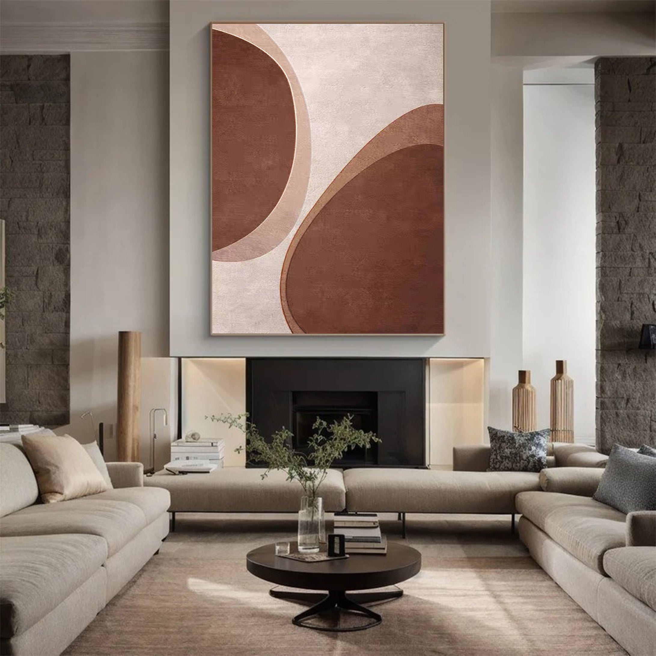 Reddish Brown Minimalist Abstract Wall Art, Organic Shapes #BGA 155