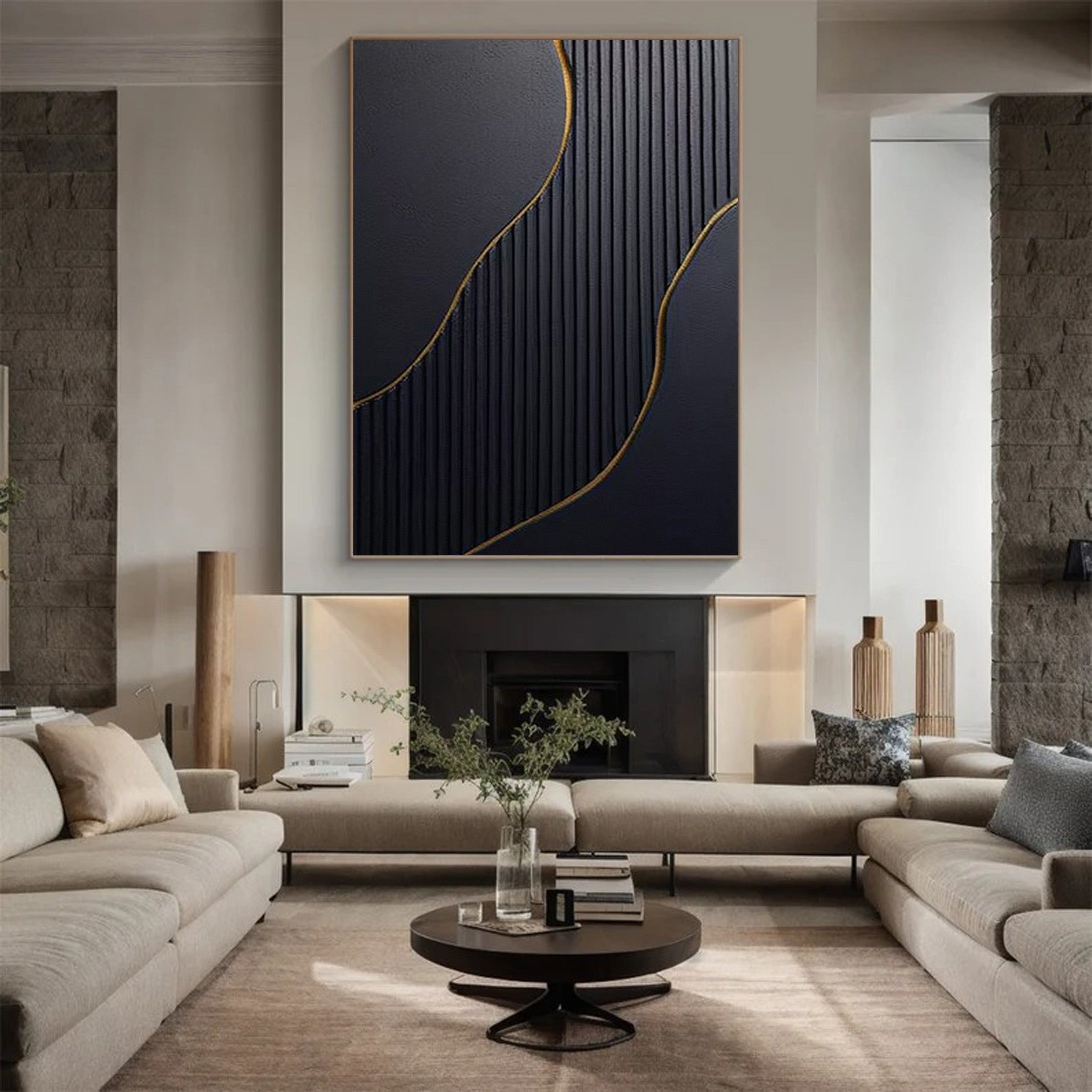 Gilded Geometry: Contemporary Abstract Art, Gold Line Design #BGA 113