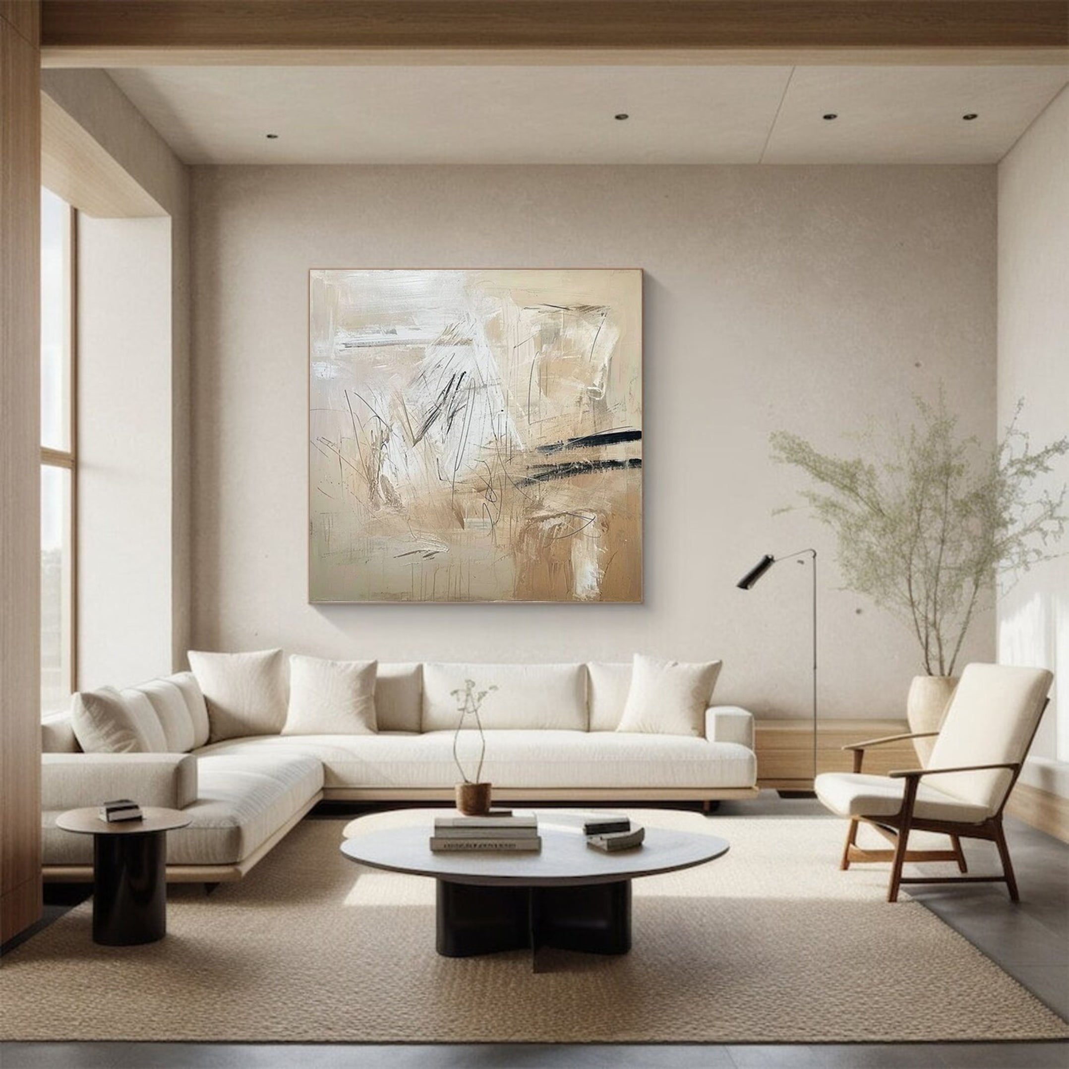 Beige Abstract Wall Art, Expressive Brushstrokes Canvas #BGA 135