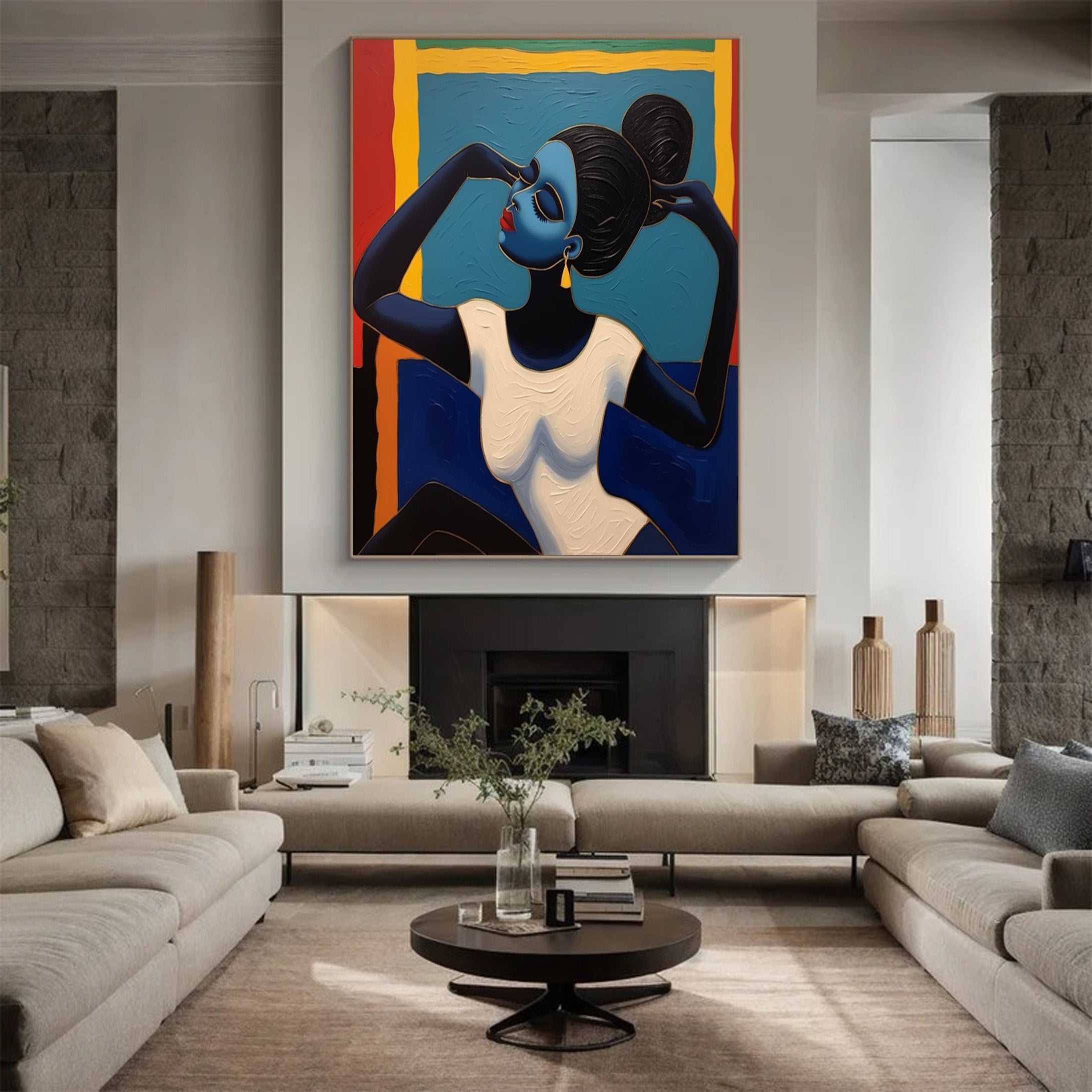 Striking Portrait with Geometric Color Fields, Elegant Art #BGA 180