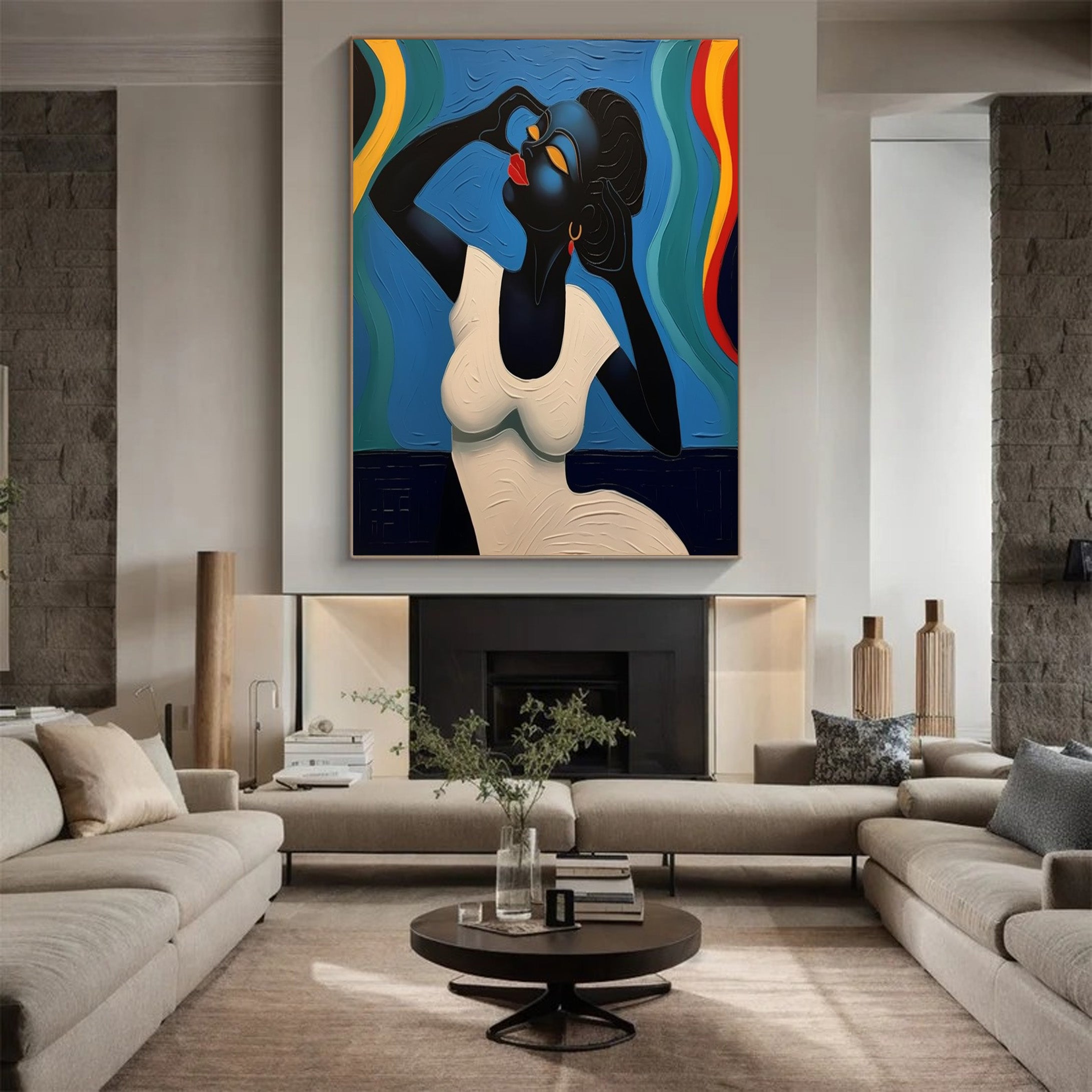 Elegant Portrait with Abstract Flowing Bands, Contemporary Art #BGA 174