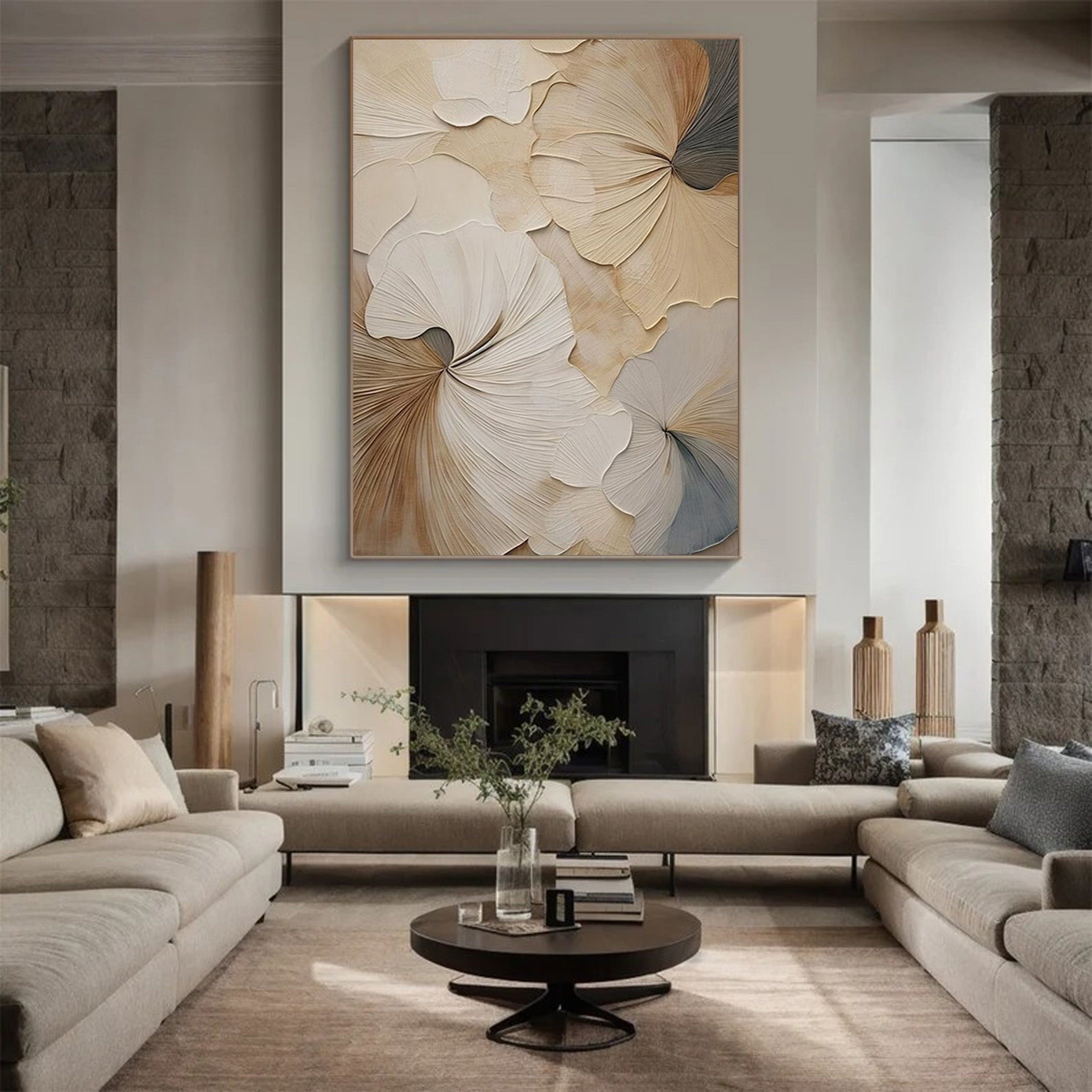 Ethereal Petals: Beige Floral Art, Elegant Framed Art #BGA 124