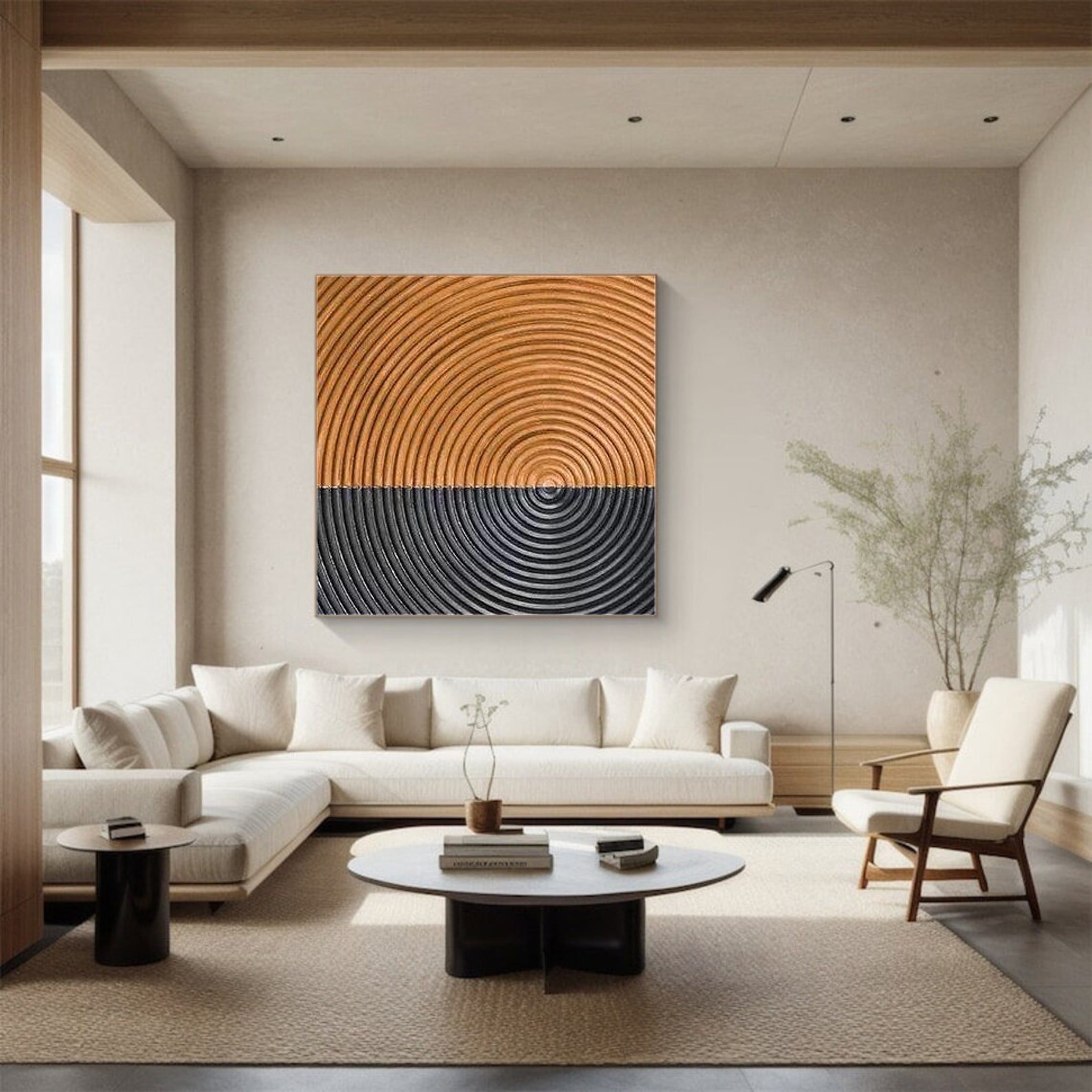 Binary Circles: Abstract Pattern Canvas, Two-Tone Radial Art #BGA 136