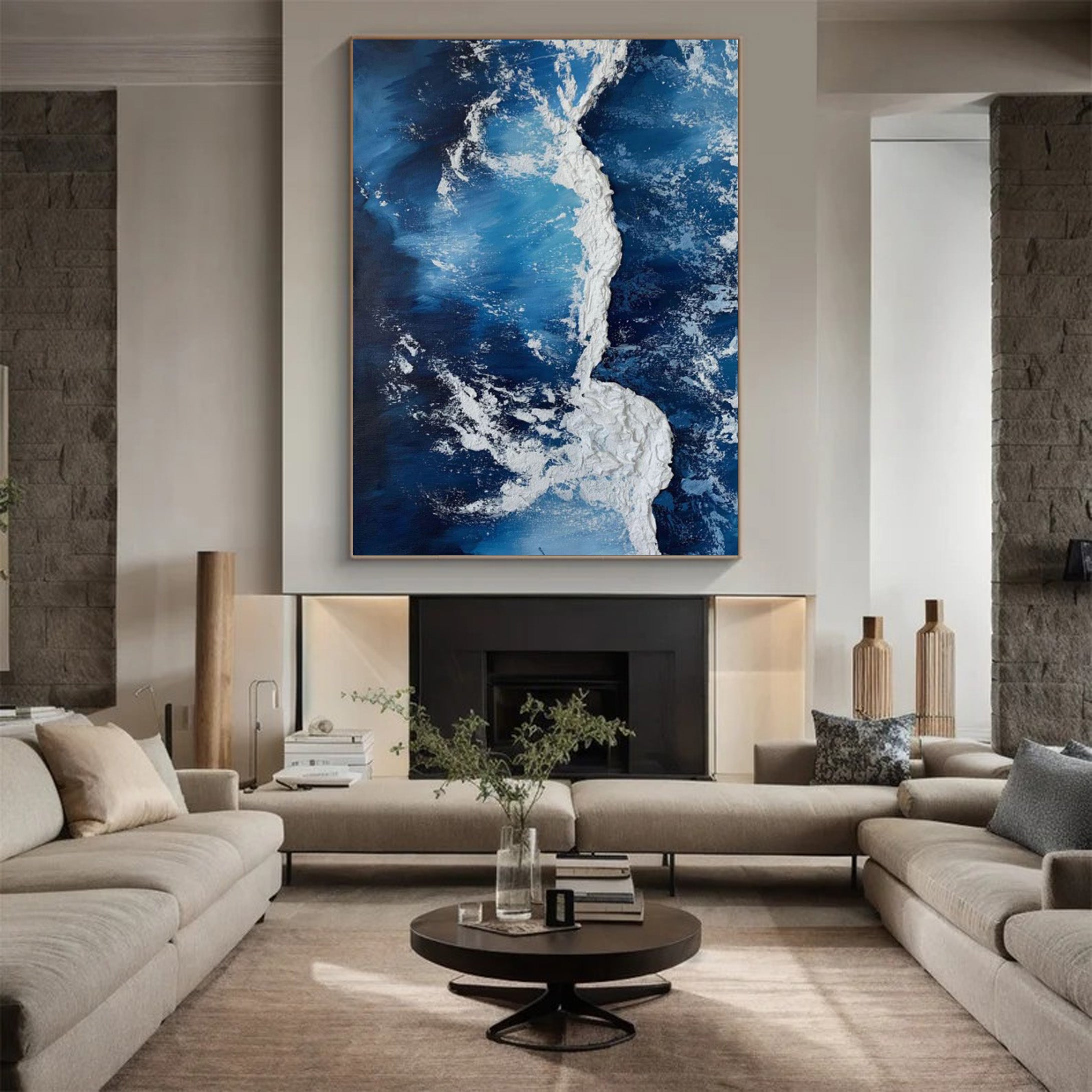 Contemporary Overhead Ocean Painting, Tactile Wave Energy #BGA 177