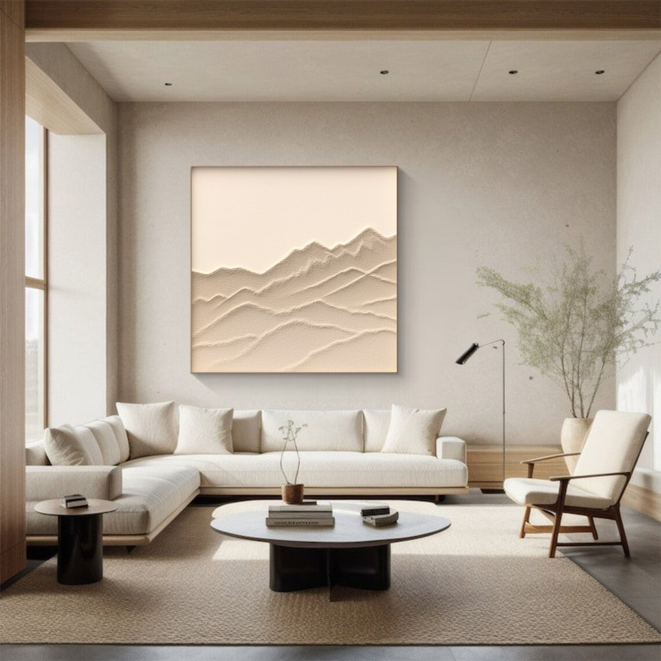 Textured Monochromatic Mountain Art, Serene Natural Design #BGA 167