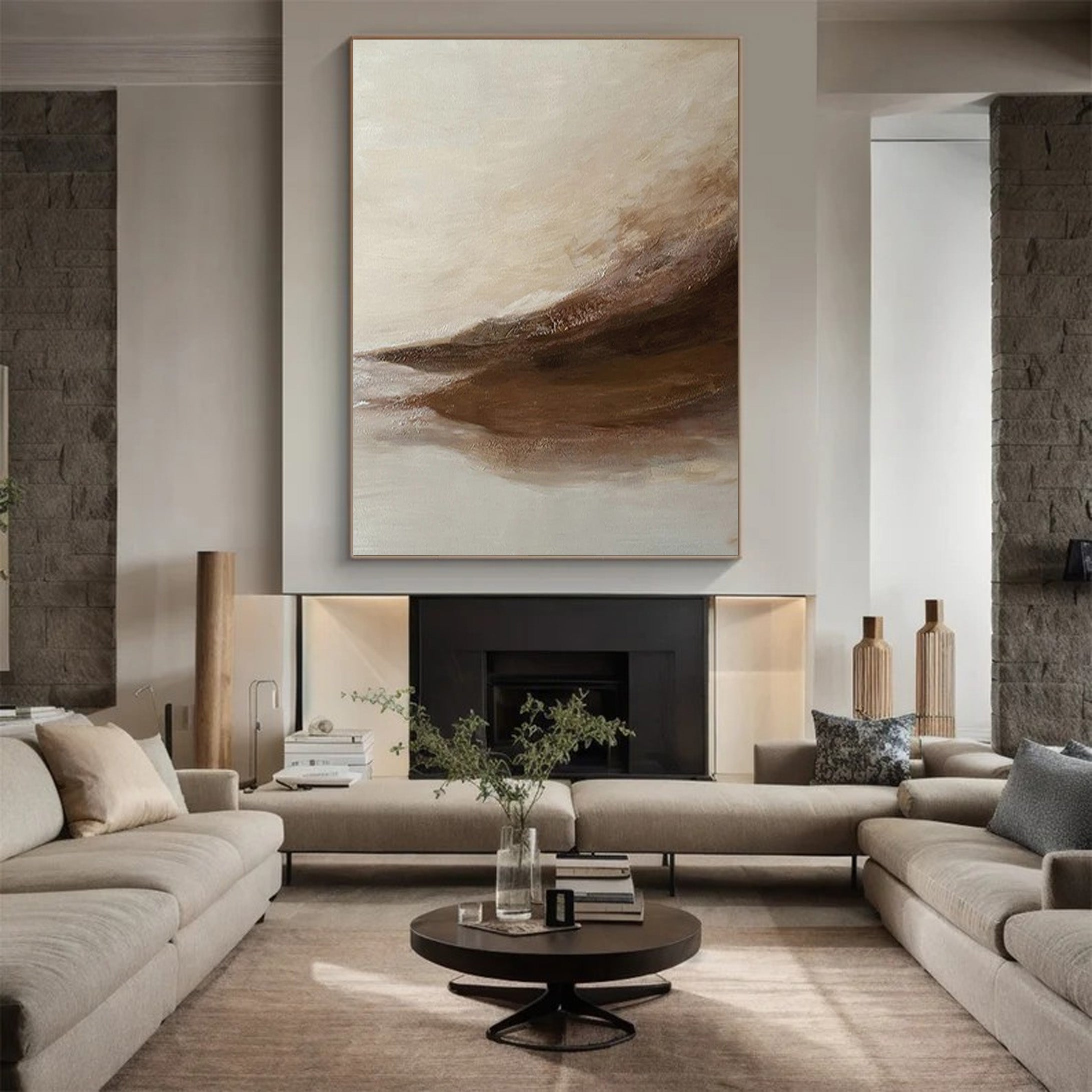 Beige Drift: Abstract Movement Art, Neutral Palette Canvas #BGA 128
