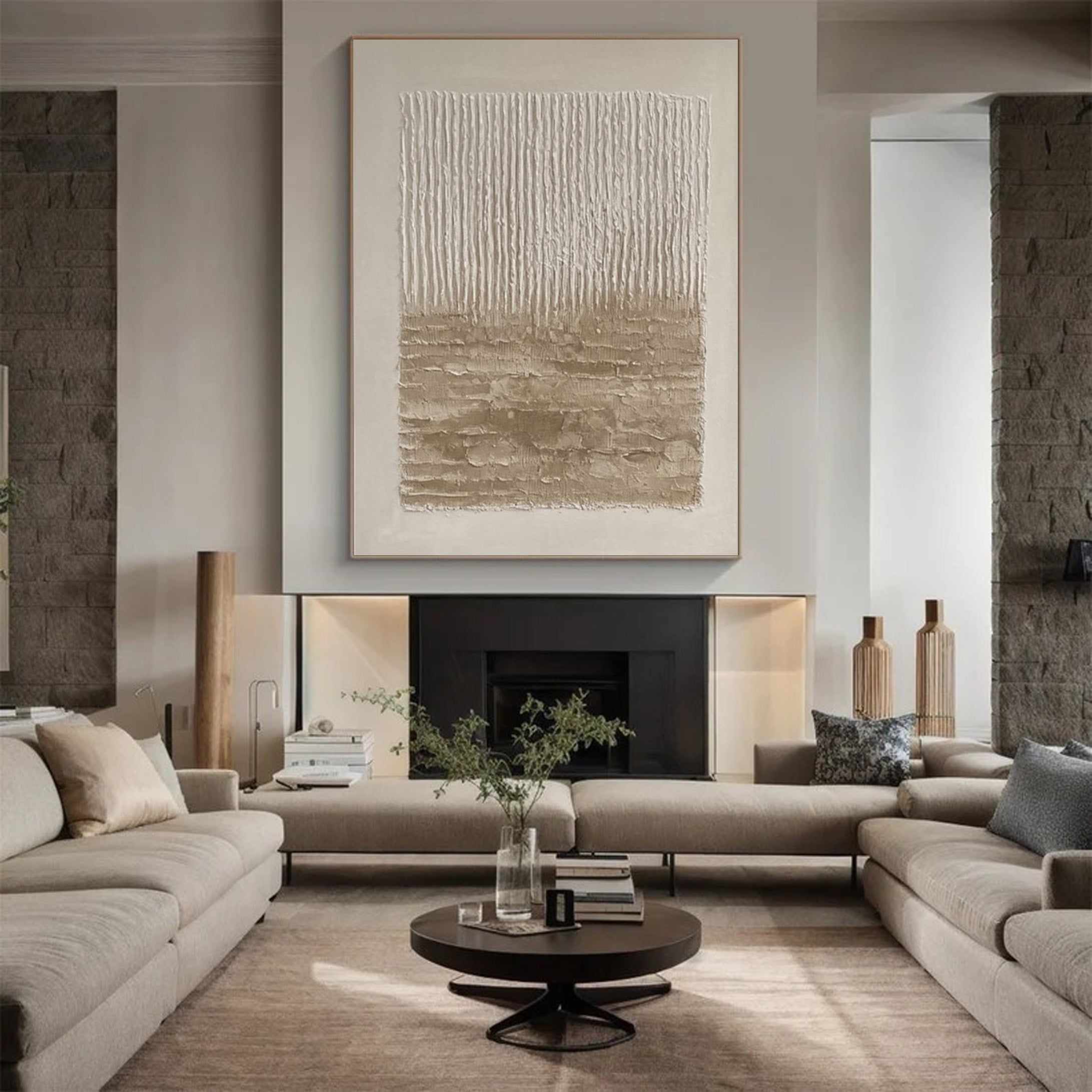 Neutral Art with Vertical Impasto and Layered Horizontal Base #BGA 198
