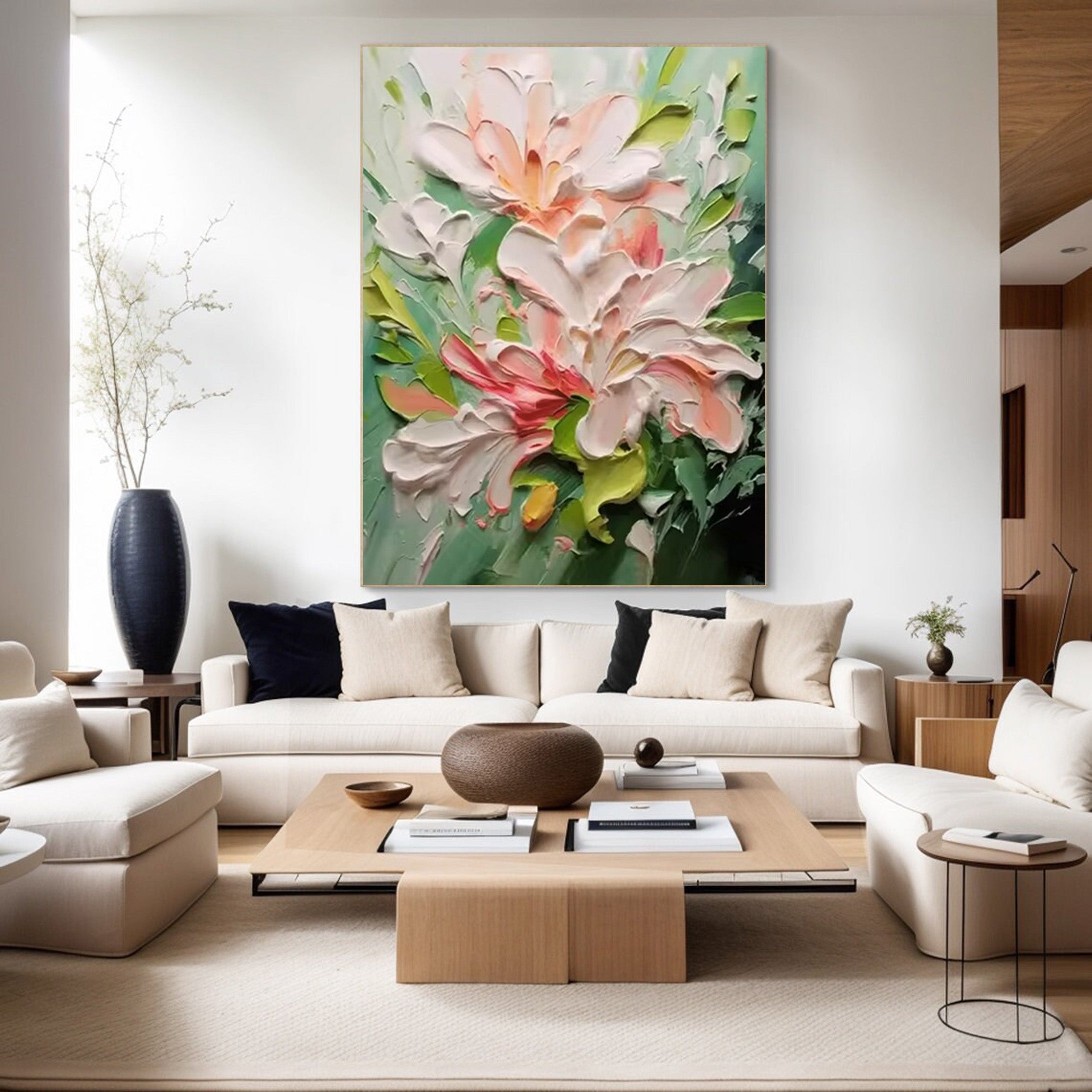 Textured Bloom: 3D Impasto Flower Art, Pink Green Palette #BGA 122