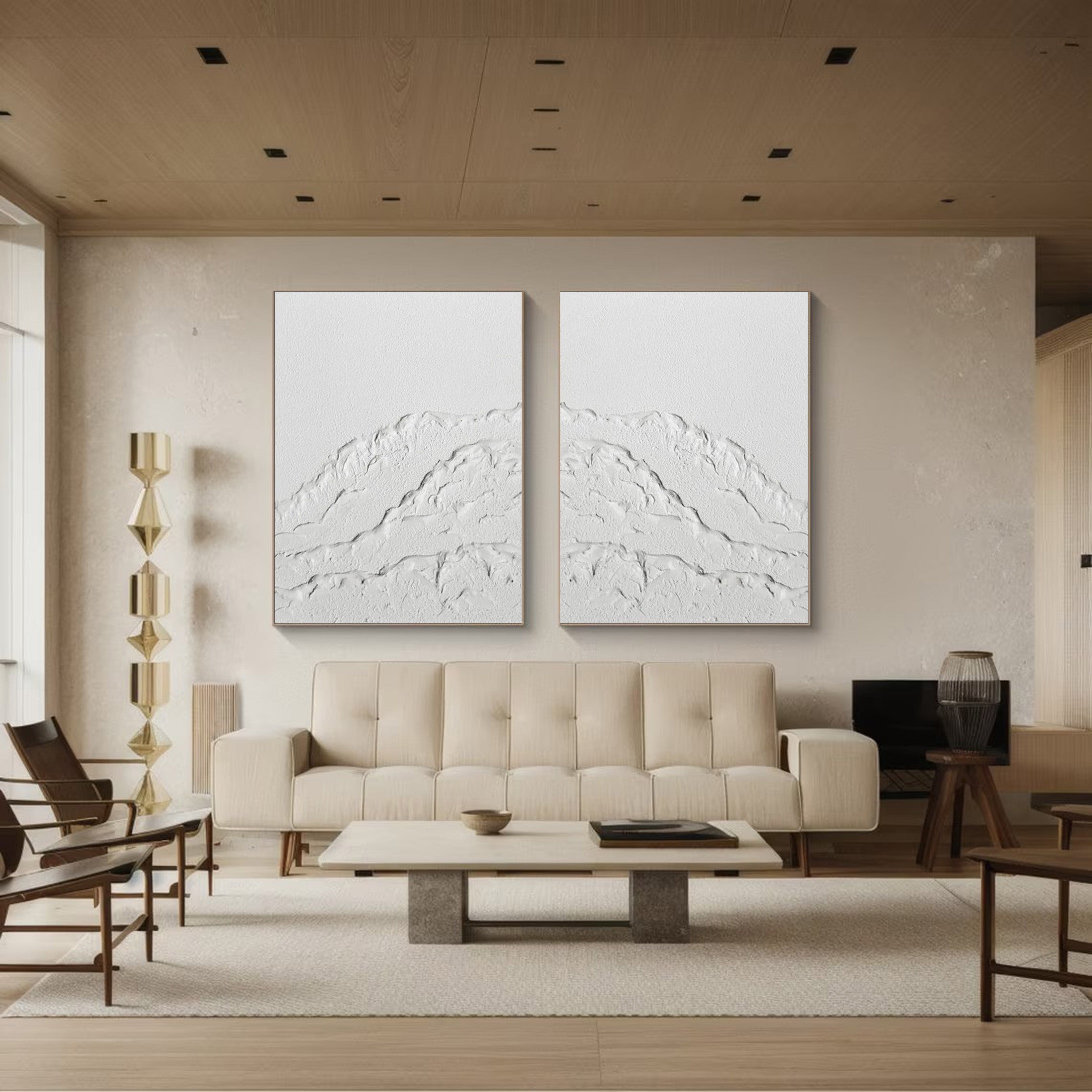 Glacial White Peaks: 3D Mountain Range Set Of 2 Wall Art #BGA 132