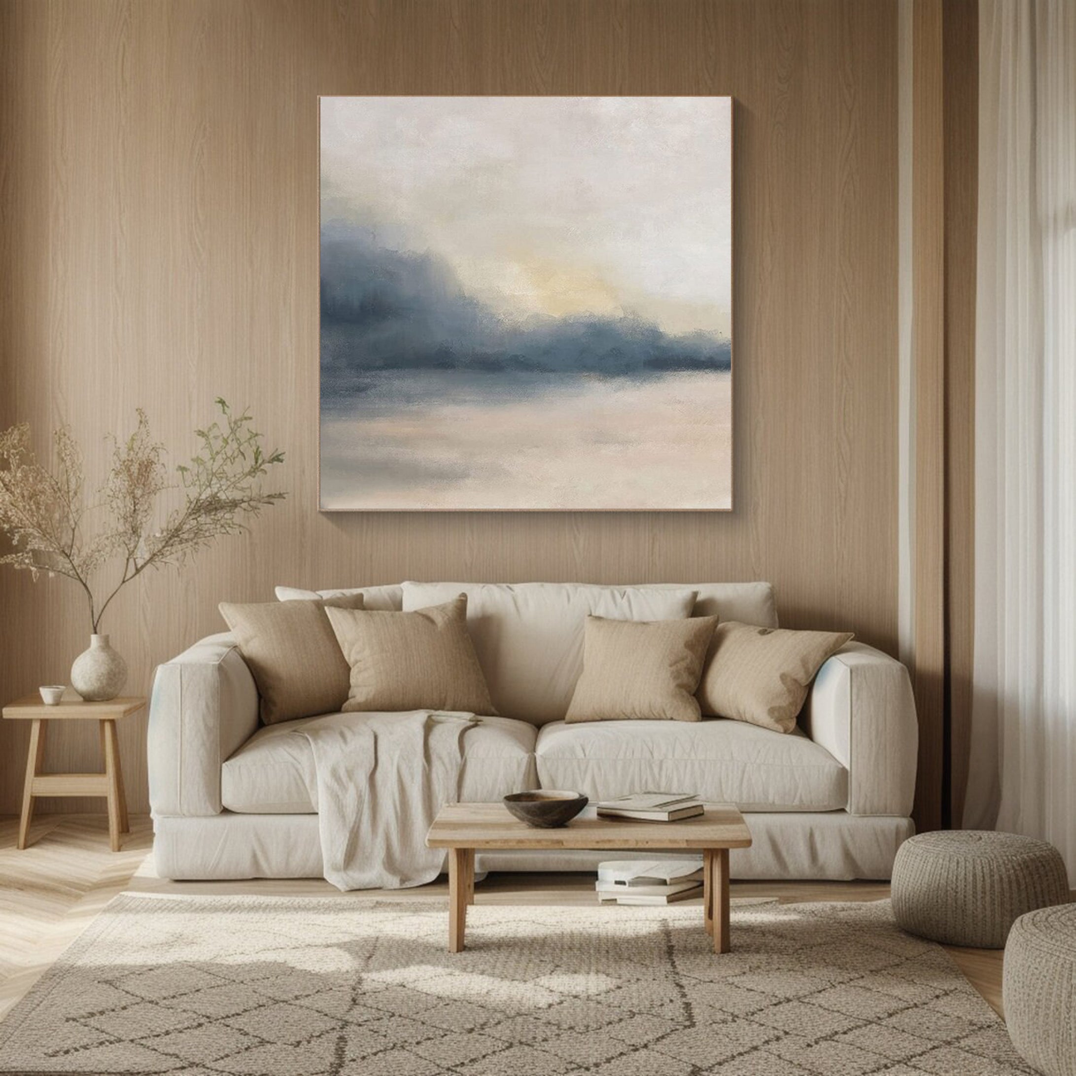 Muted Horizon: Large Soft Color Abstract Landscape Art #BGA 137