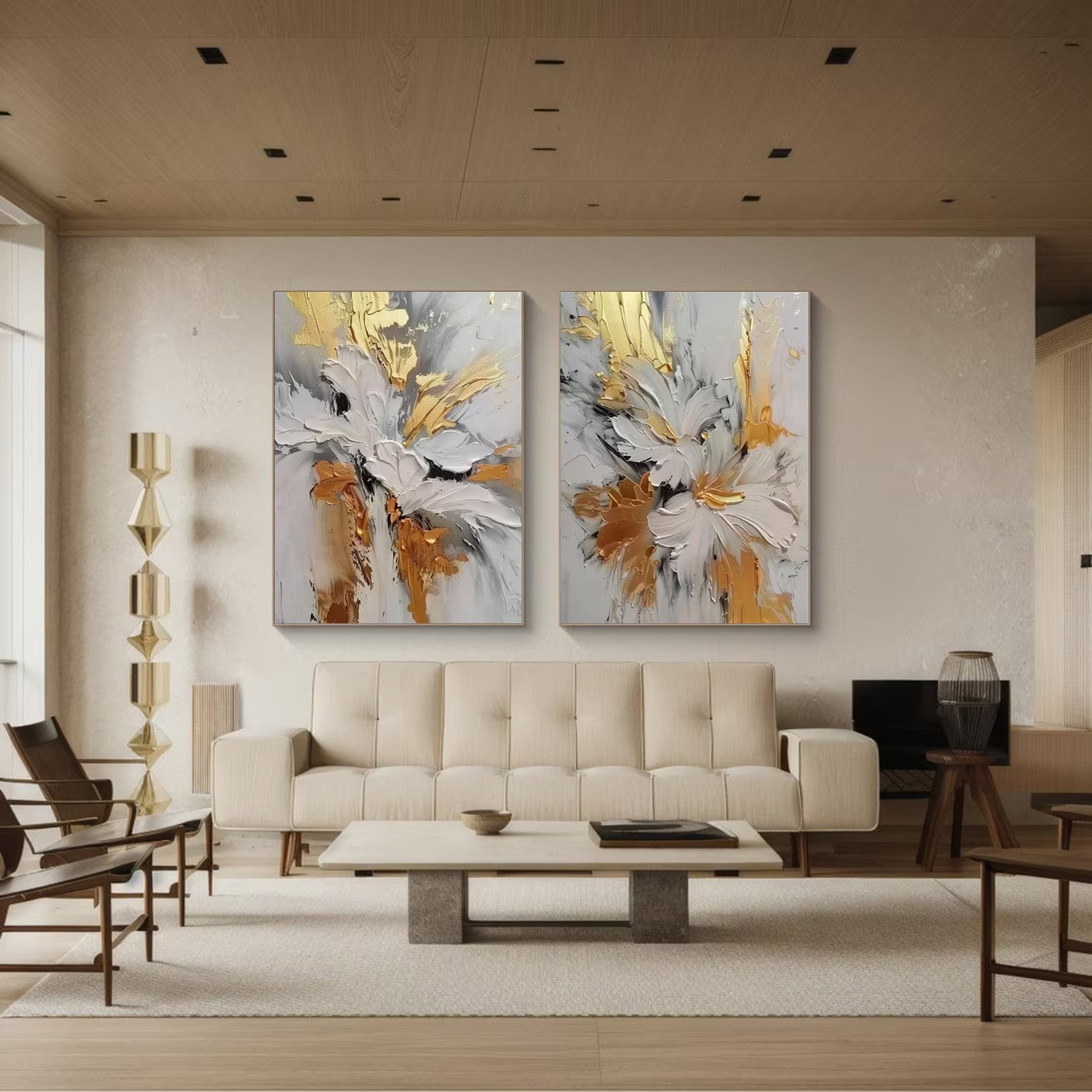 Opulent Bloom Set: 3D Gold Floral Art, Textured Abstract Art #BGA 133