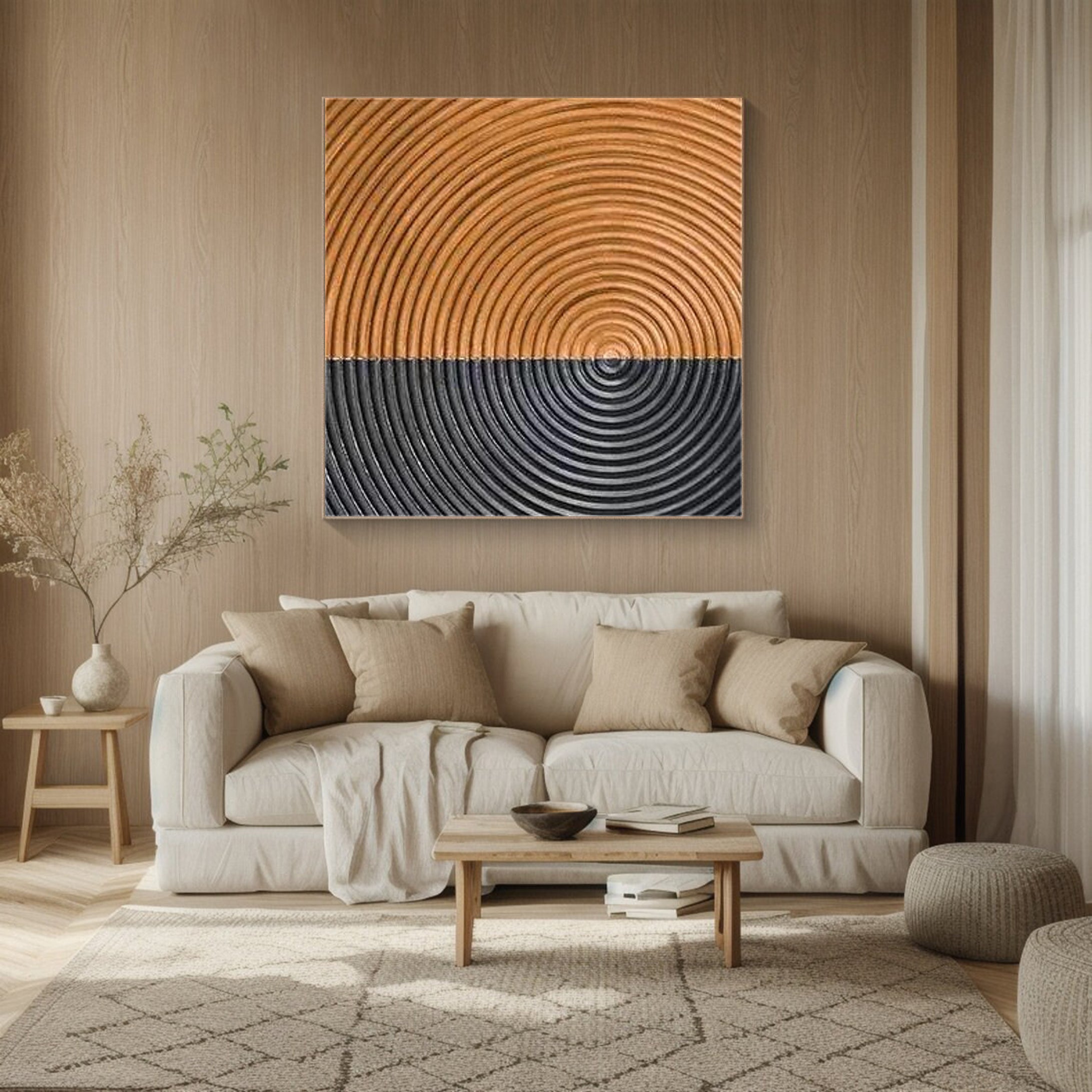 Binary Circles: Abstract Pattern Canvas, Two-Tone Radial Art #BGA 136