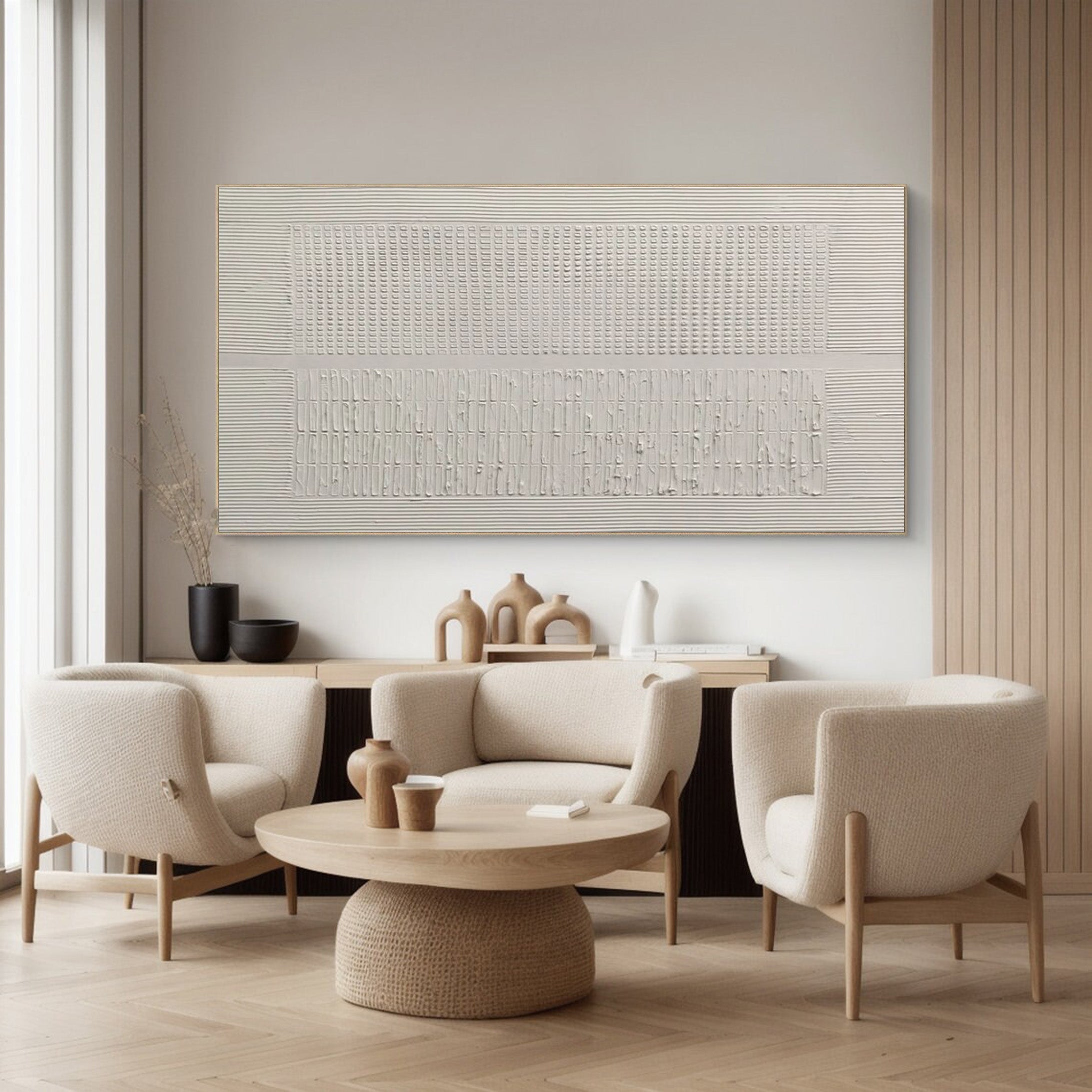 White Minimalist Plaster Canvas, Subtle Linear Pattern #BGA 151