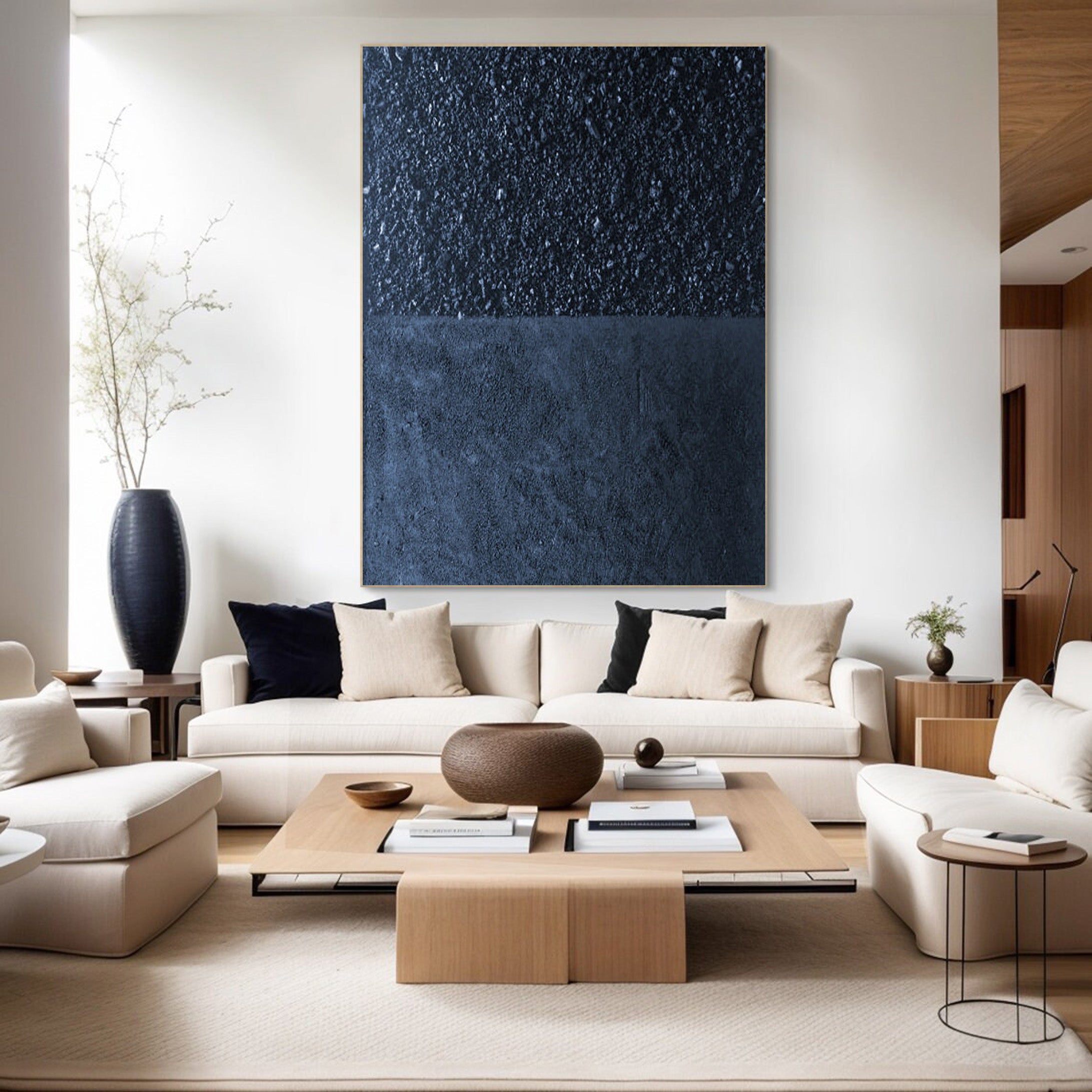 Midnight Texture: Minimalist Dark Art, Deep Blue Canvas #BGA 115