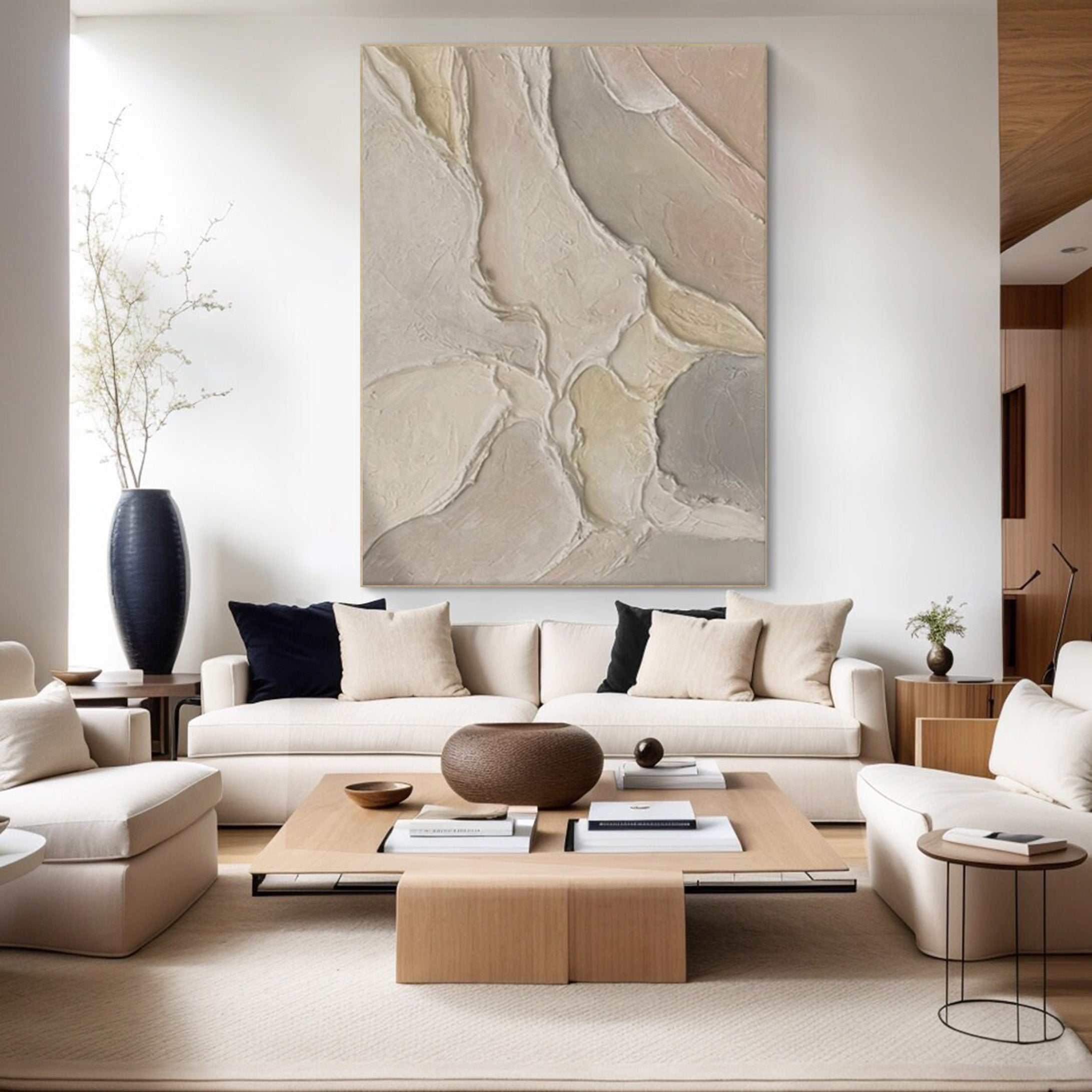 Beige White Gray Painting, Modern Abstract Wall Art #BGA 121