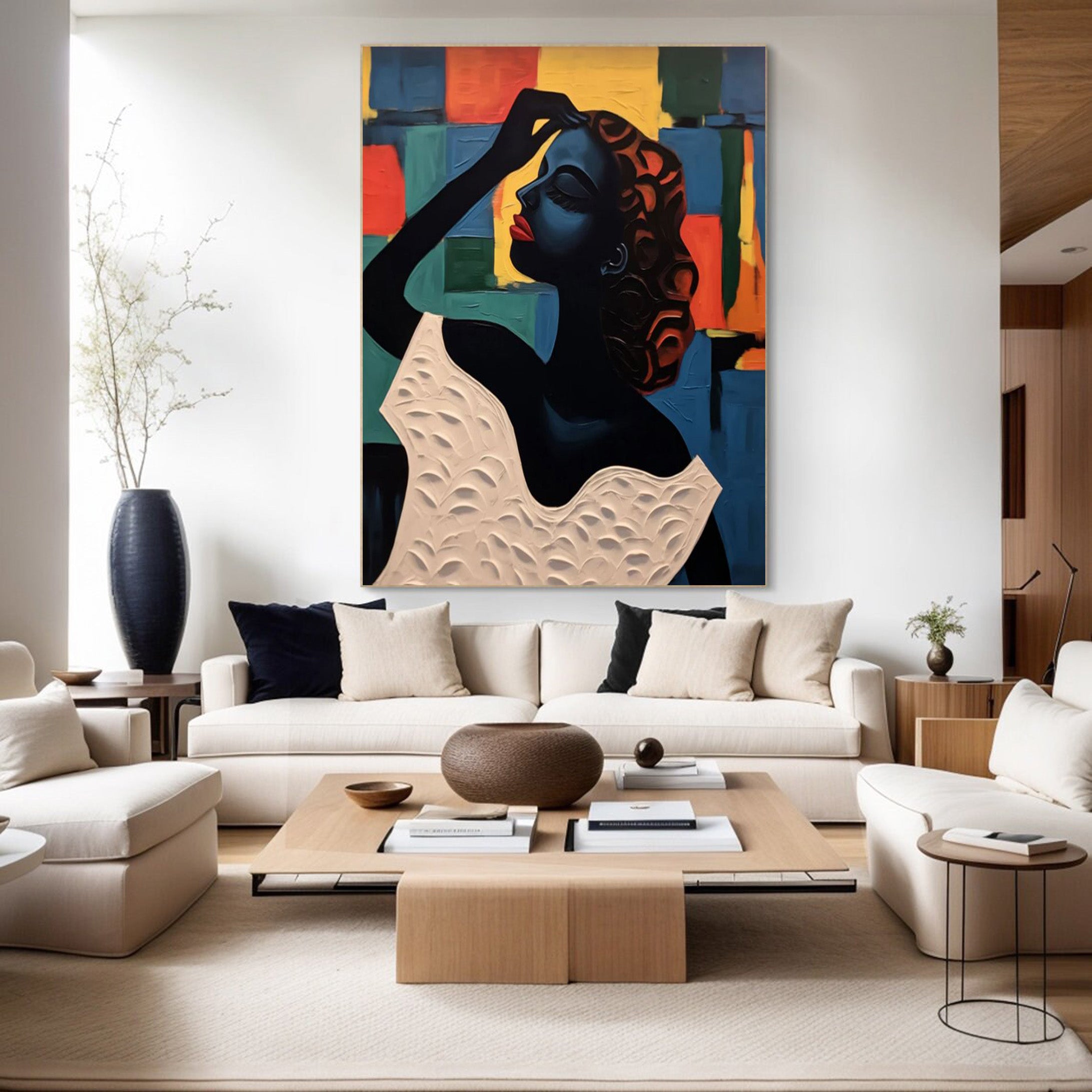 Elegant Portrait with Abstract Geometric Panels, Modern Art #BGA 175