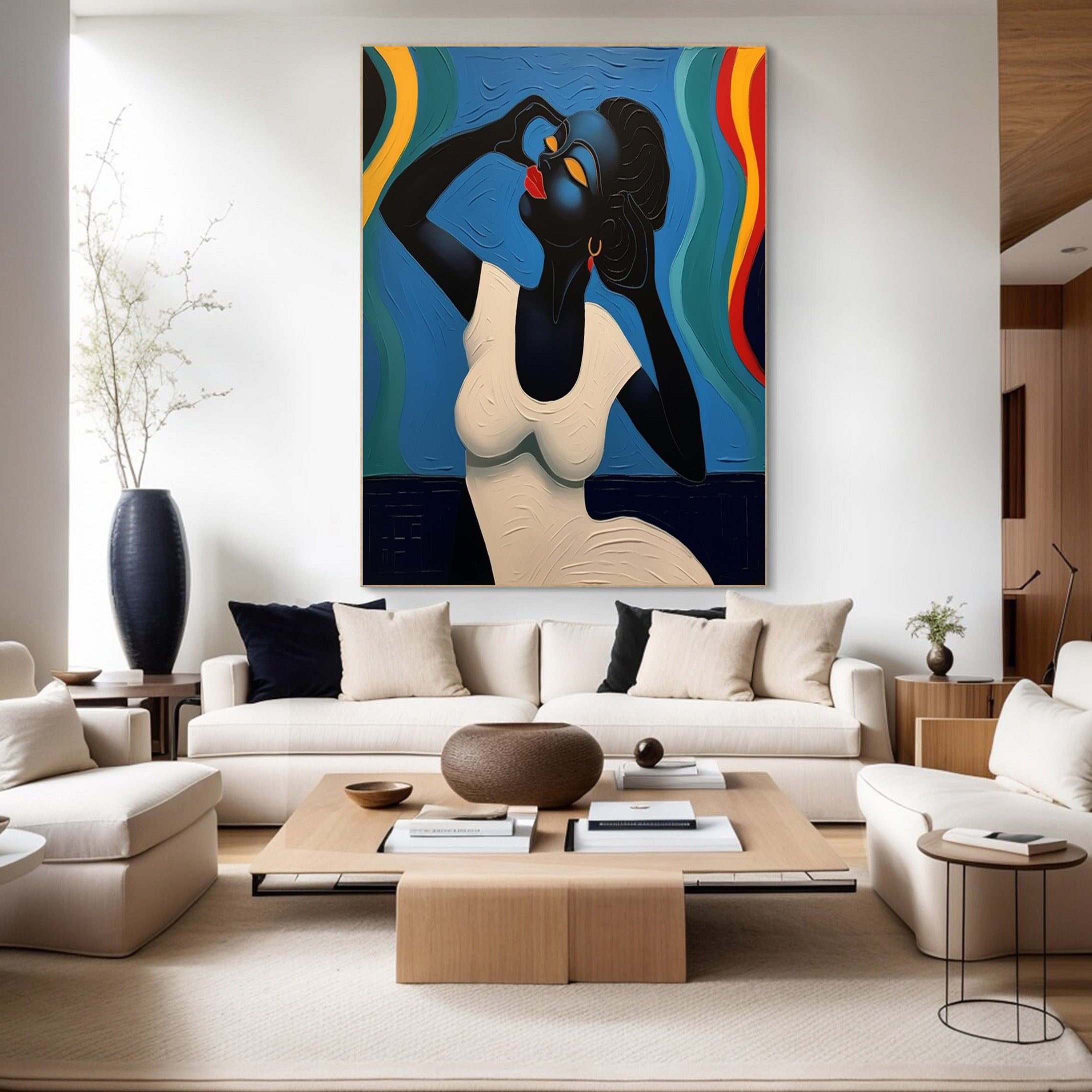 Elegant Portrait with Abstract Flowing Bands, Contemporary Art #BGA 174