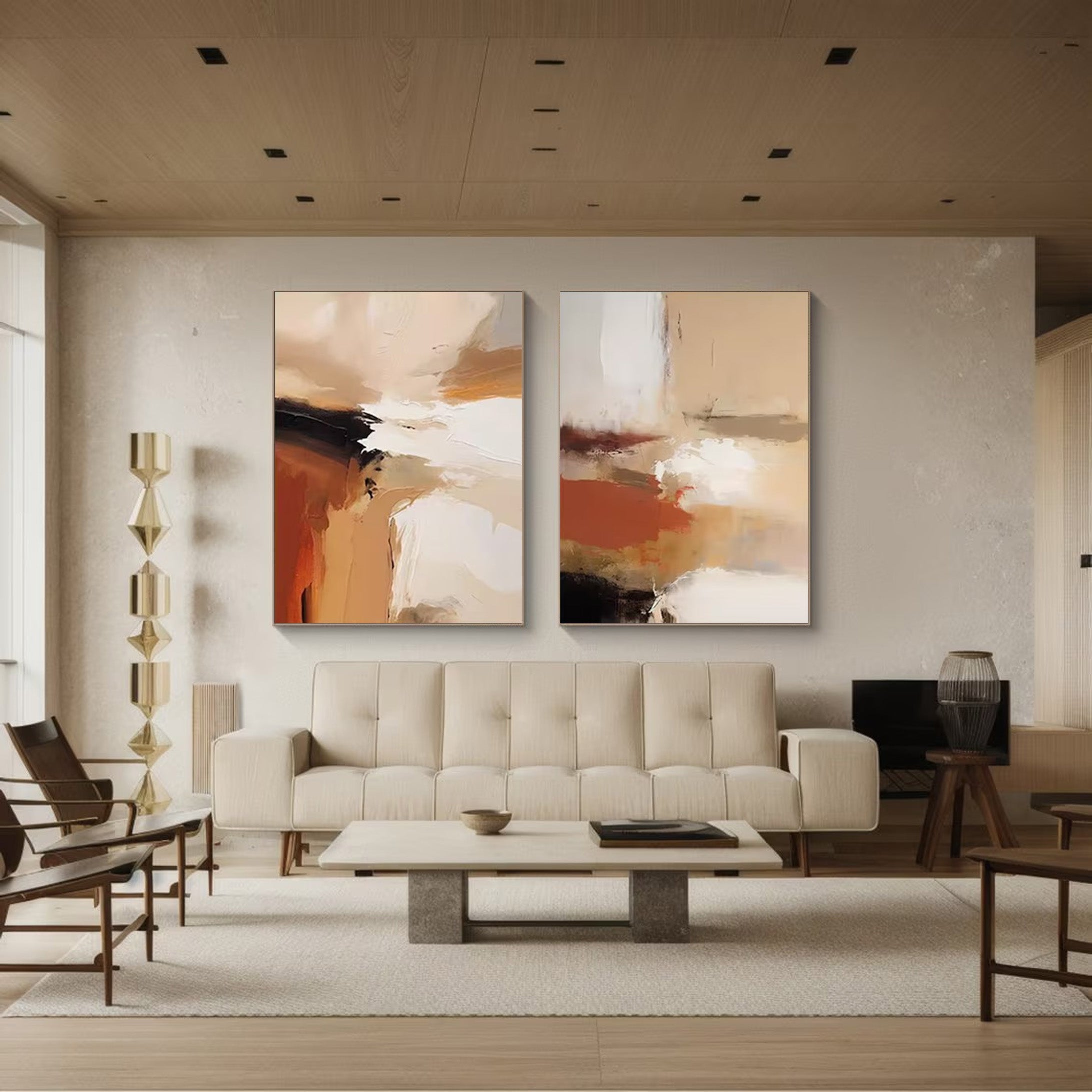 Warm Canvas: Set of 2 Abstract Art, Earthy Palette Design #BGA 130