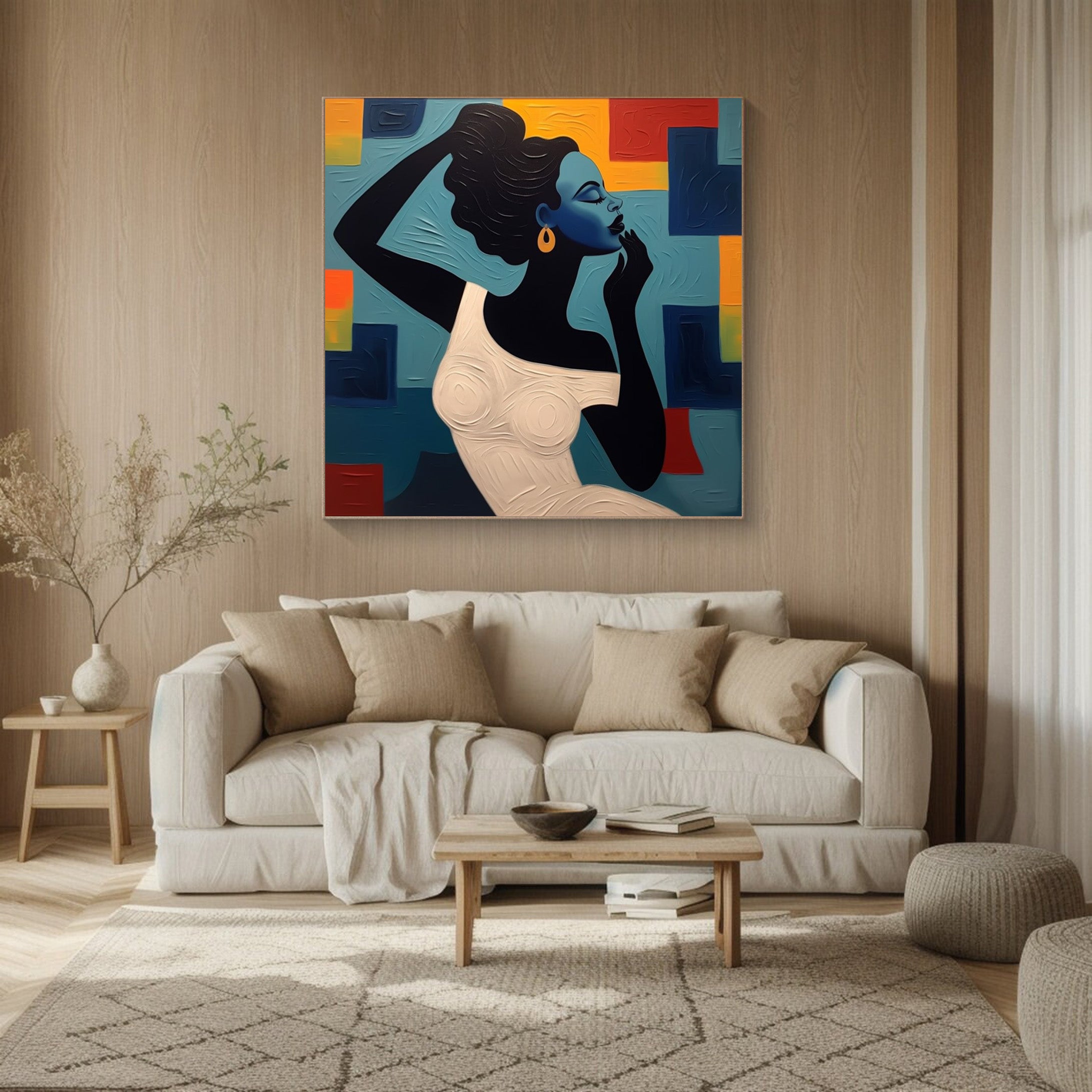 Textured Portrait with Bold Color Geometry, Modern Wall Art #BGA 170