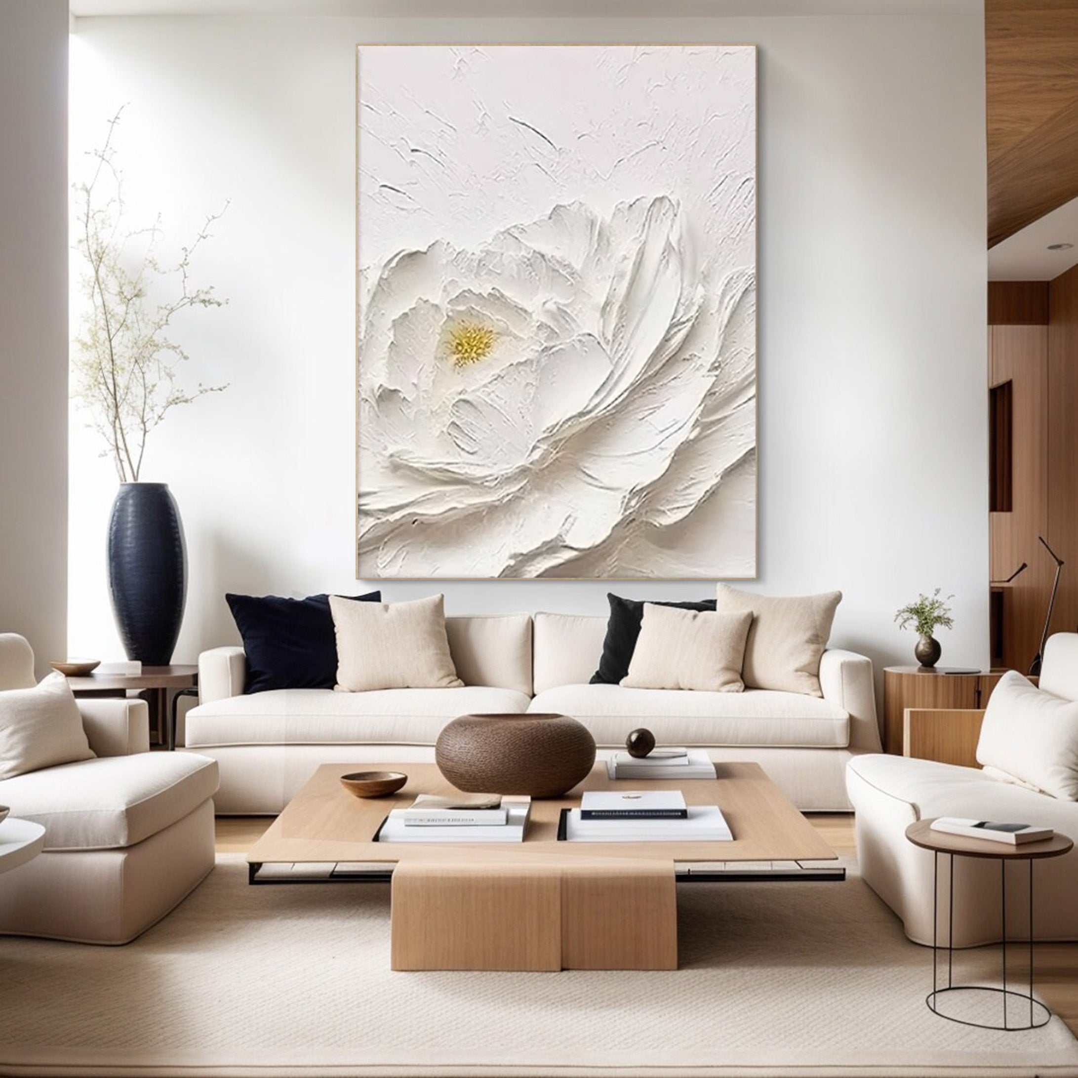 White Bloom: Textured Floral Canvas, Modern 3D Wall Art #BGA 114