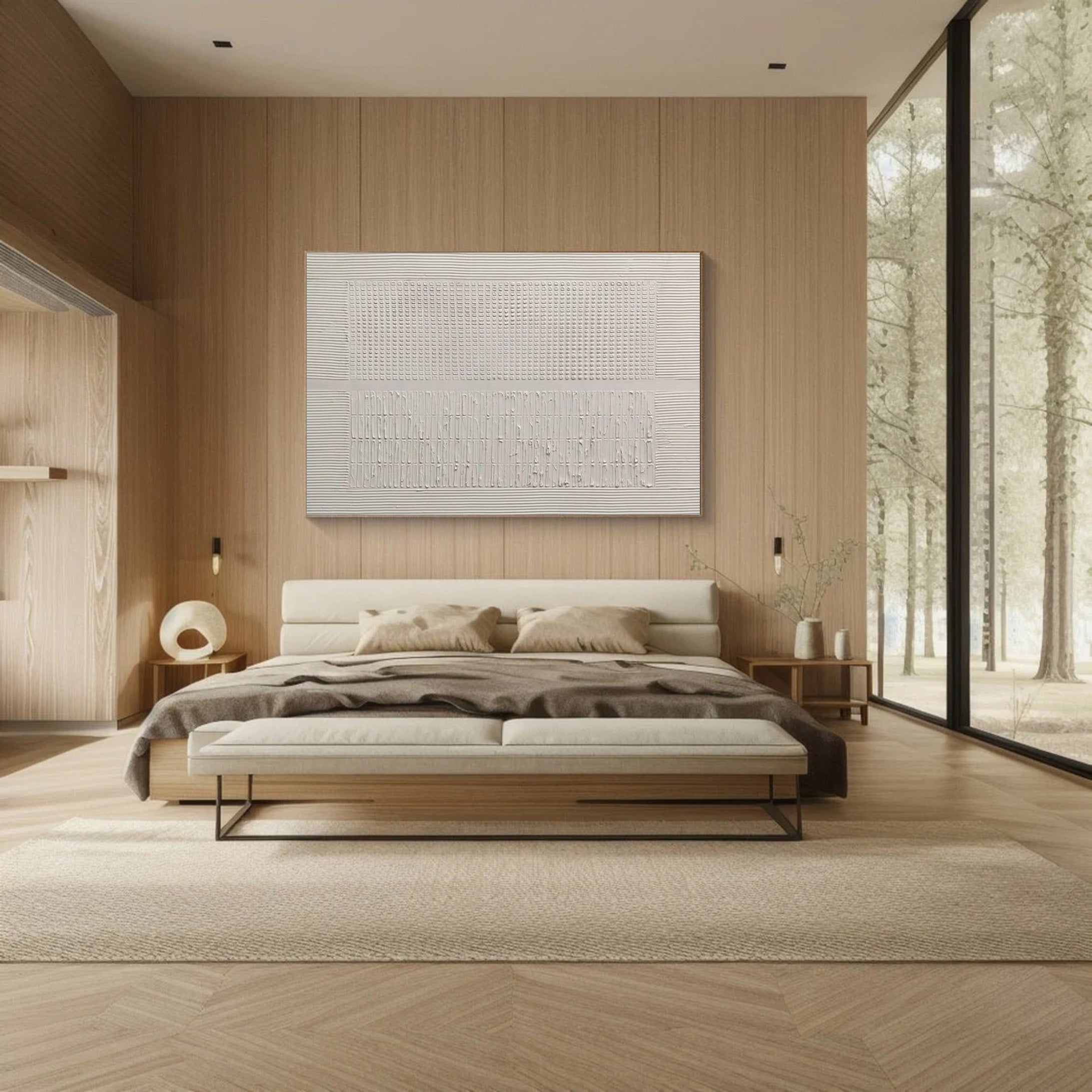 White Minimalist Plaster Canvas, Subtle Linear Pattern #BGA 151