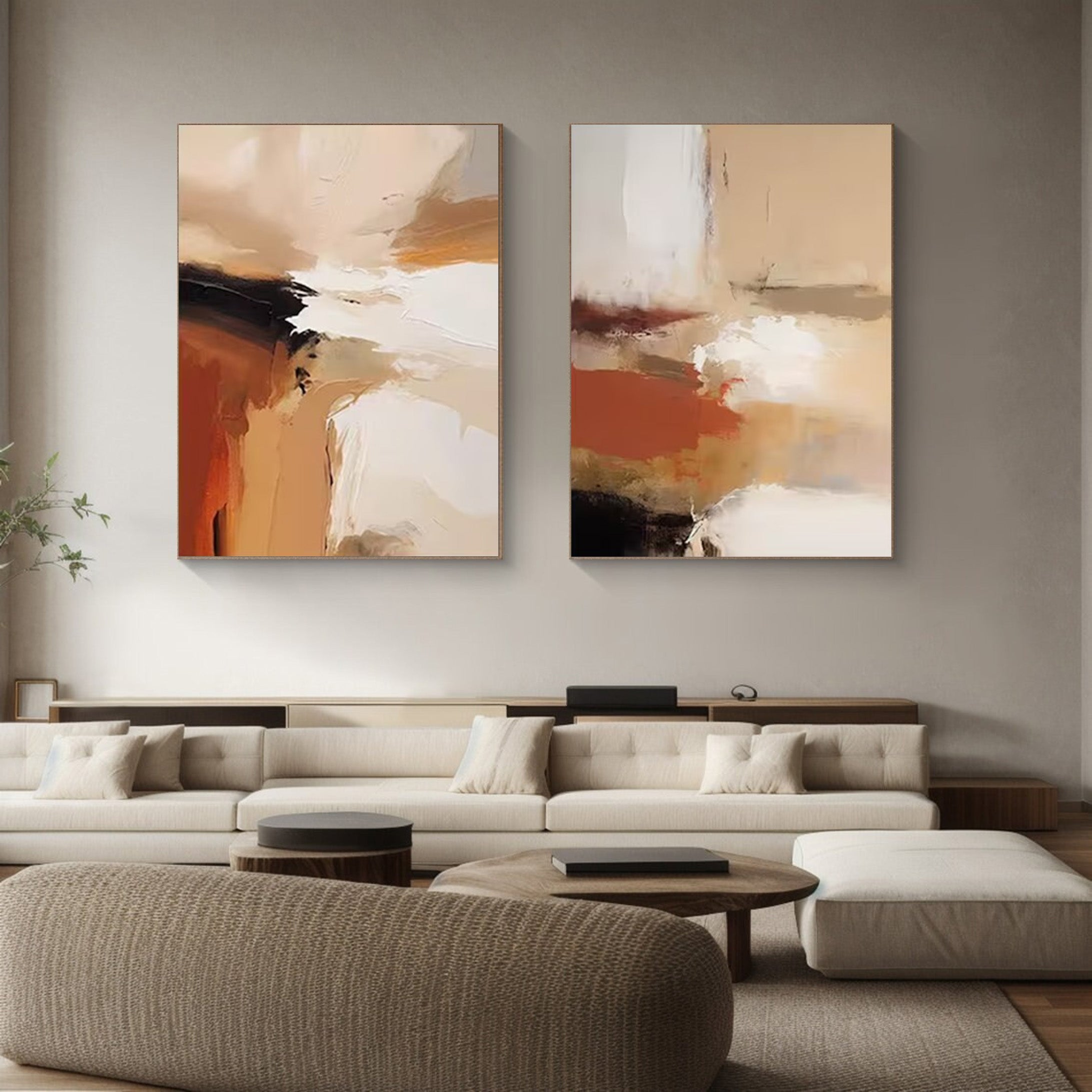 Warm Canvas: Set of 2 Abstract Art, Earthy Palette Design #BGA 130