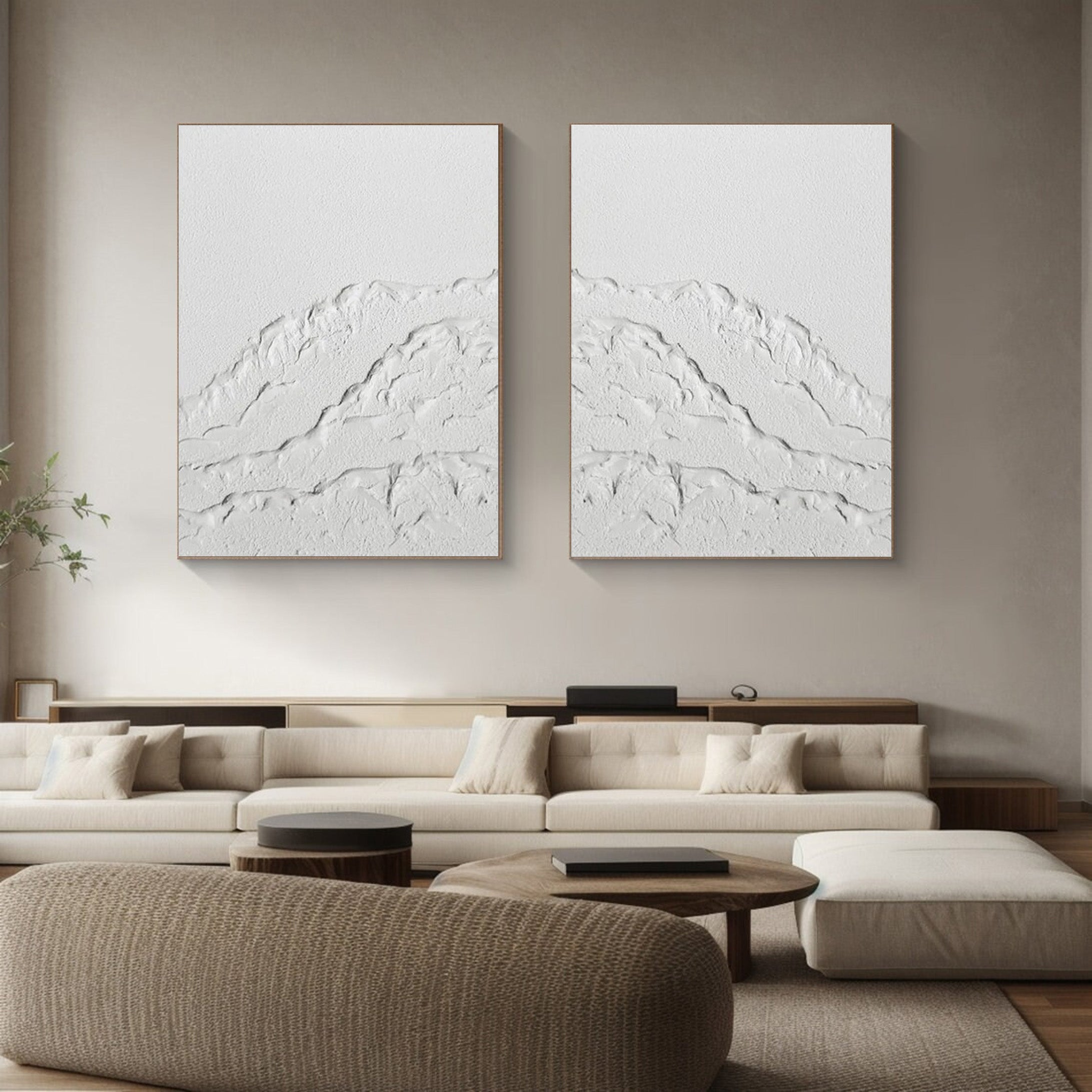 Glacial White Peaks: 3D Mountain Range Set Of 2 Wall Art #BGA 132