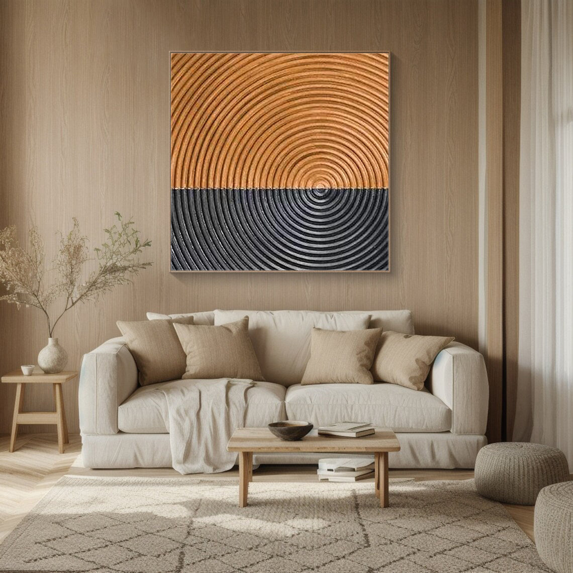 Binary Circles: Abstract Pattern Canvas, Two-Tone Radial Art #BGA 136