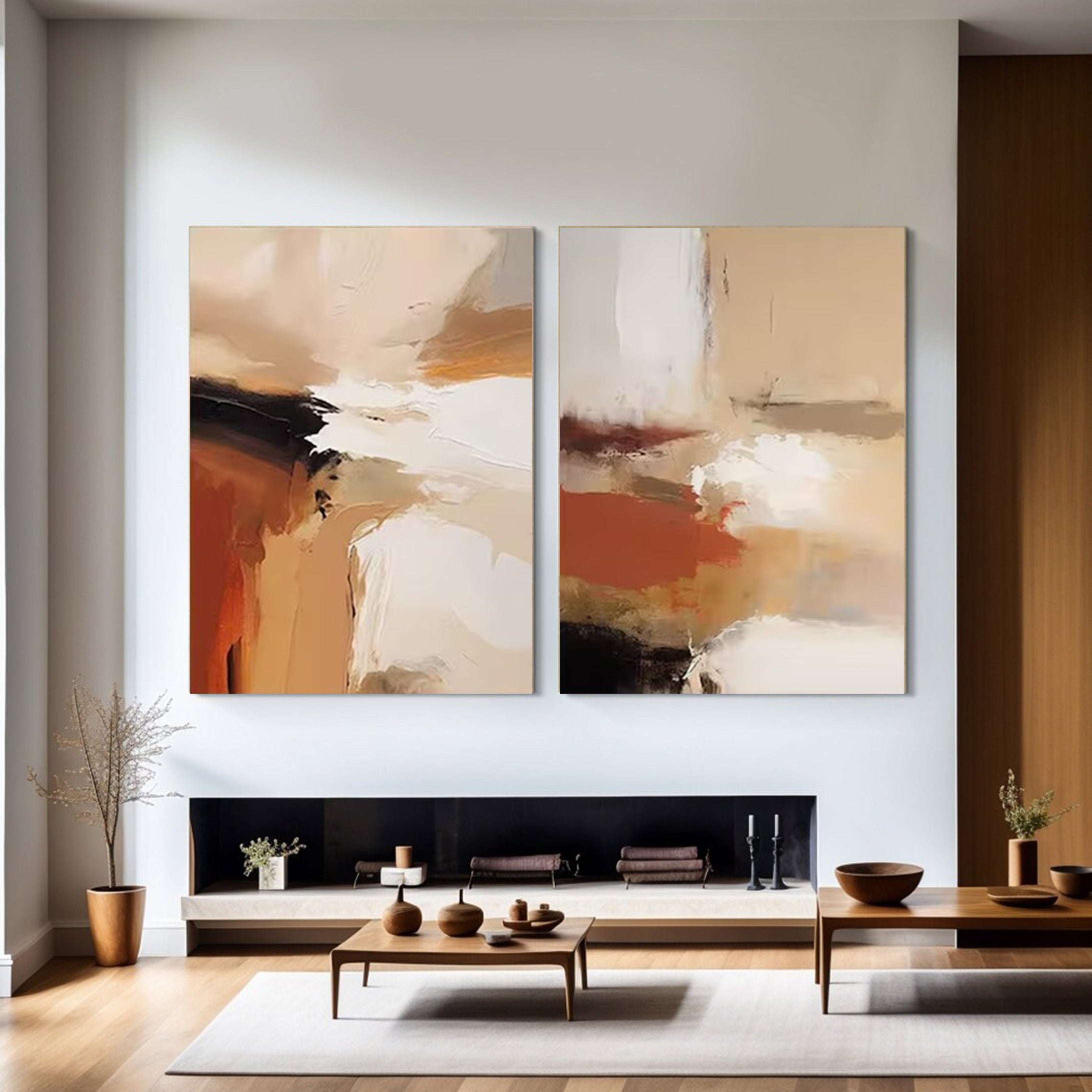 Warm Canvas: Set of 2 Abstract Art, Earthy Palette Design #BGA 130
