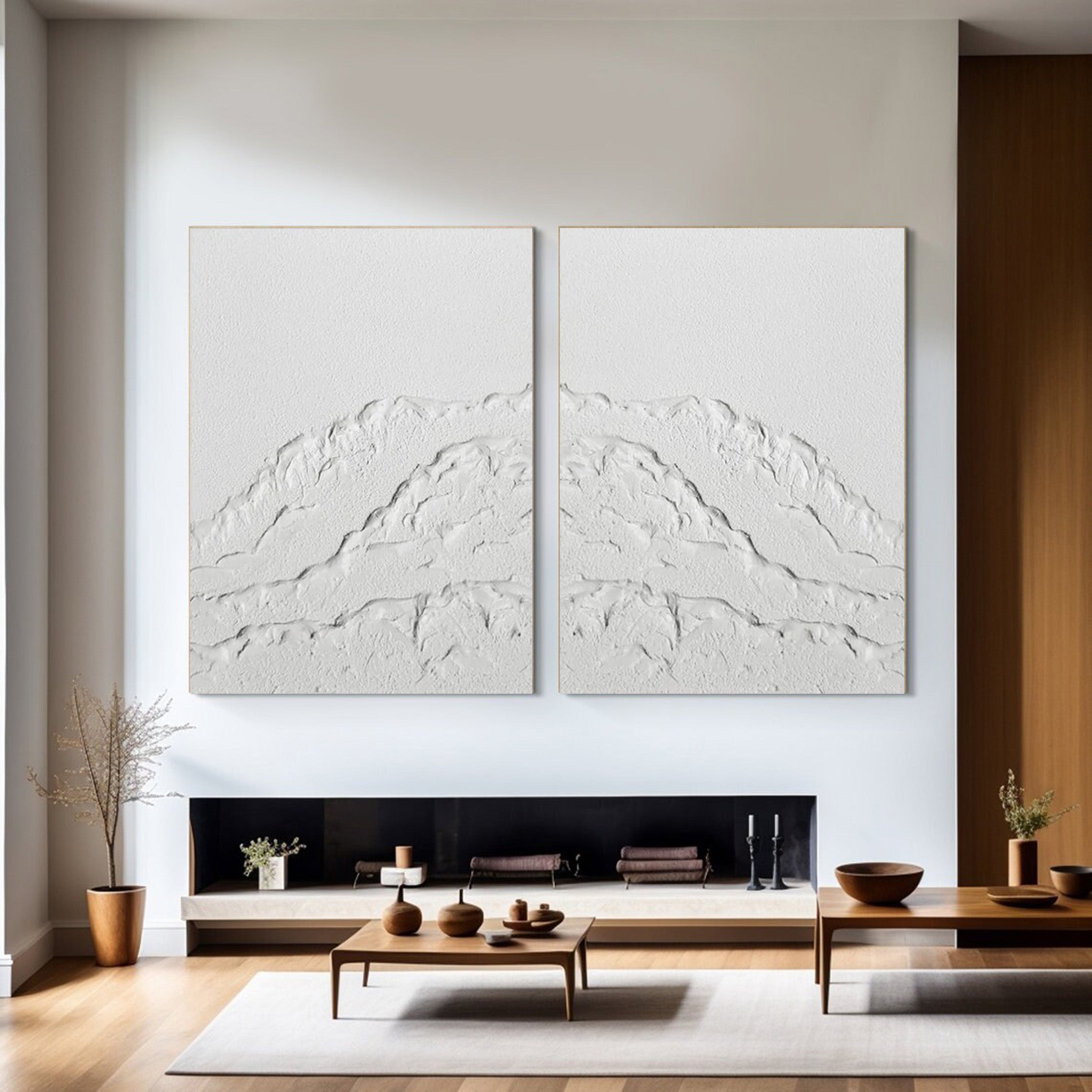 Glacial White Peaks: 3D Mountain Range Set Of 2 Wall Art #BGA 132