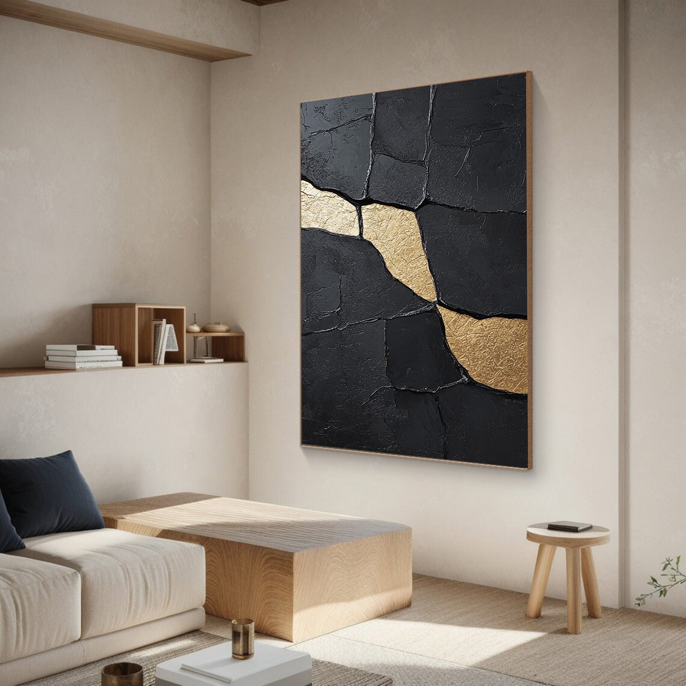 Textured Black Canvas with Striking Organic Gold Accents #BGA 187