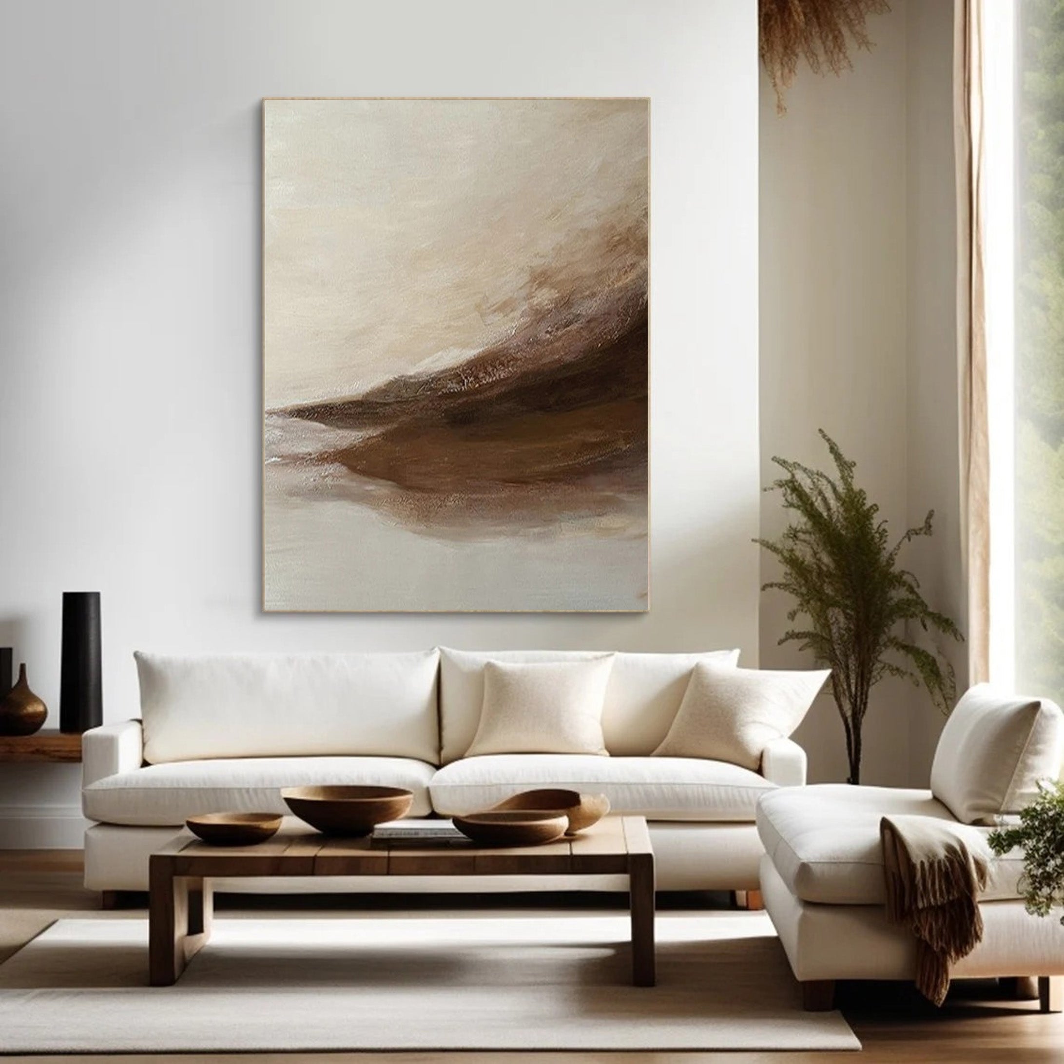 Beige Drift: Abstract Movement Art, Neutral Palette Canvas #BGA 128