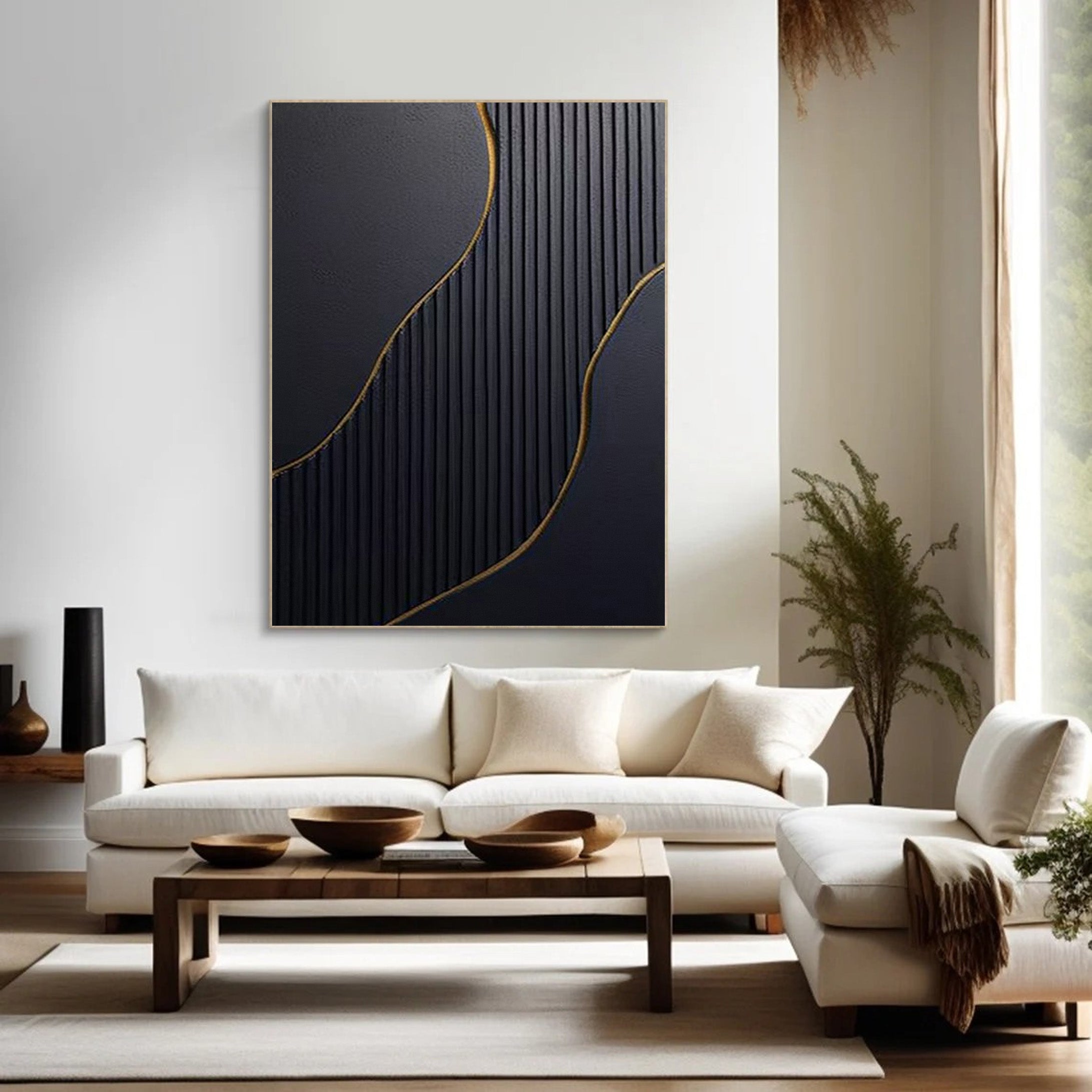 Gilded Geometry: Contemporary Abstract Art, Gold Line Design #BGA 113