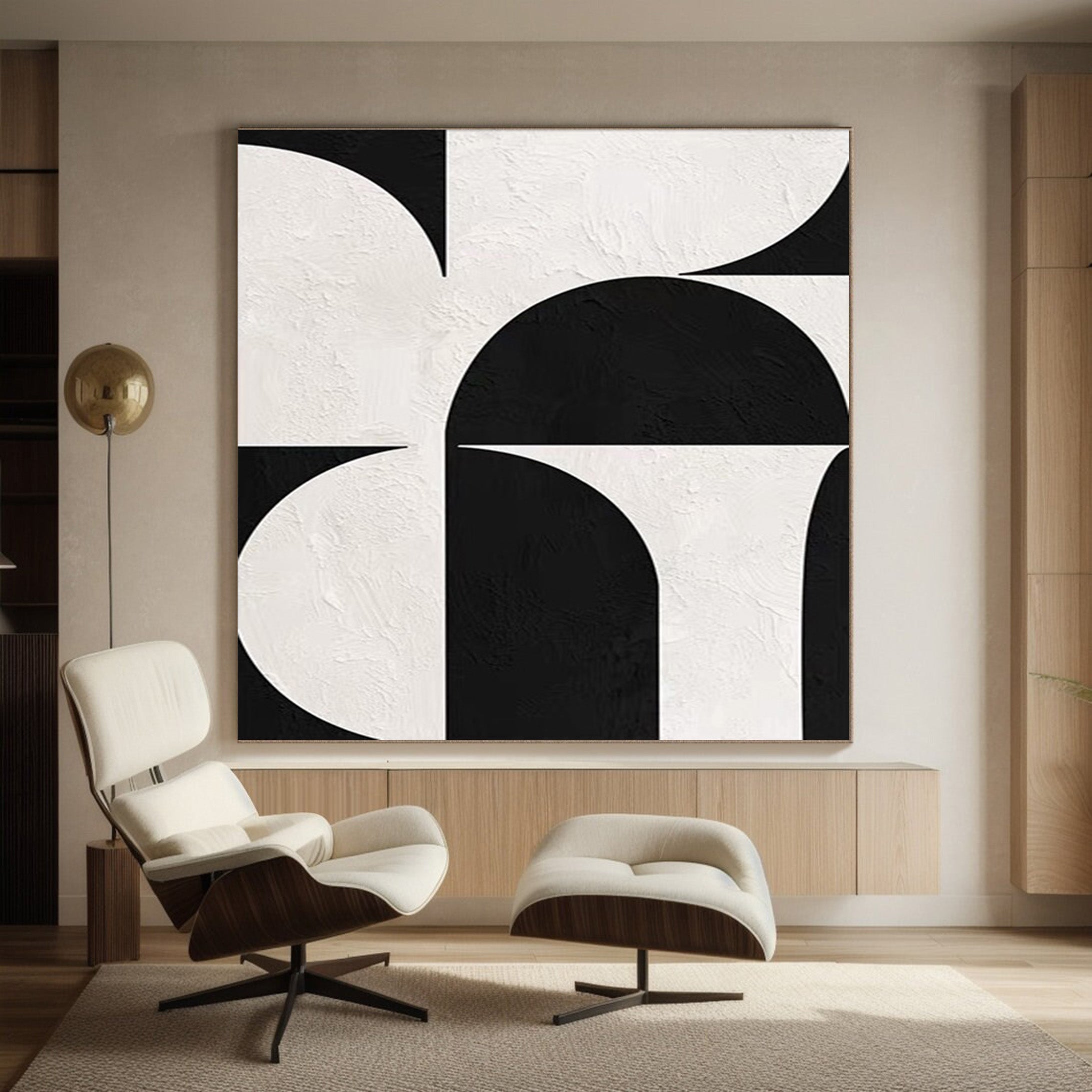 Minimalist Black and White Painting, Textured Geometric Forms #BGA 168