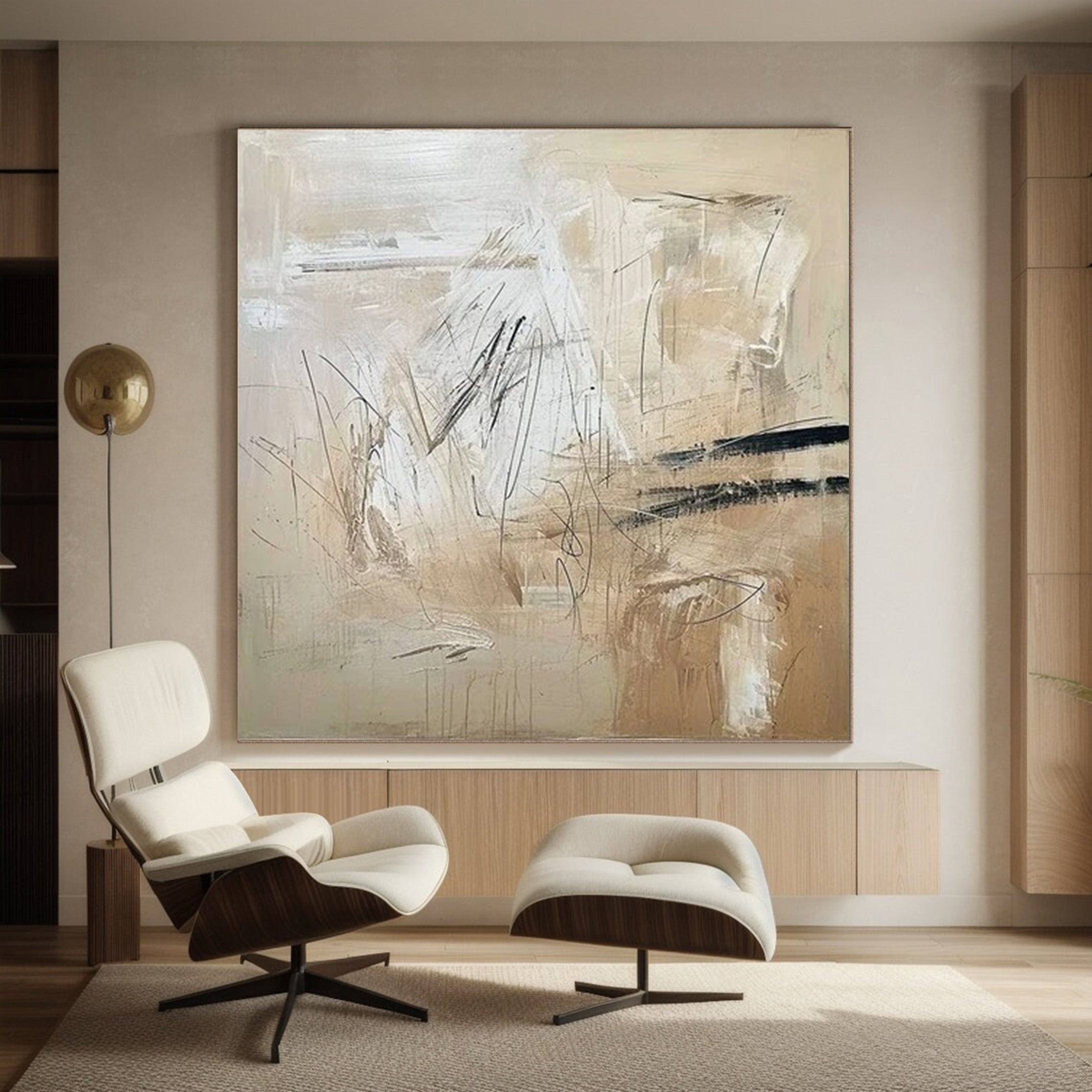 Beige Abstract Wall Art, Expressive Brushstrokes Canvas #BGA 135