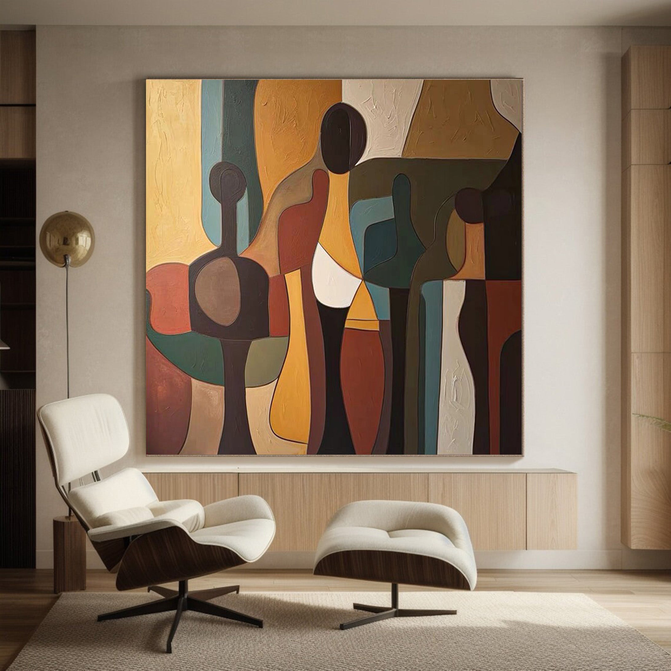 Square Abstract Figure Composition, Rich Earth Tones #BGA 141