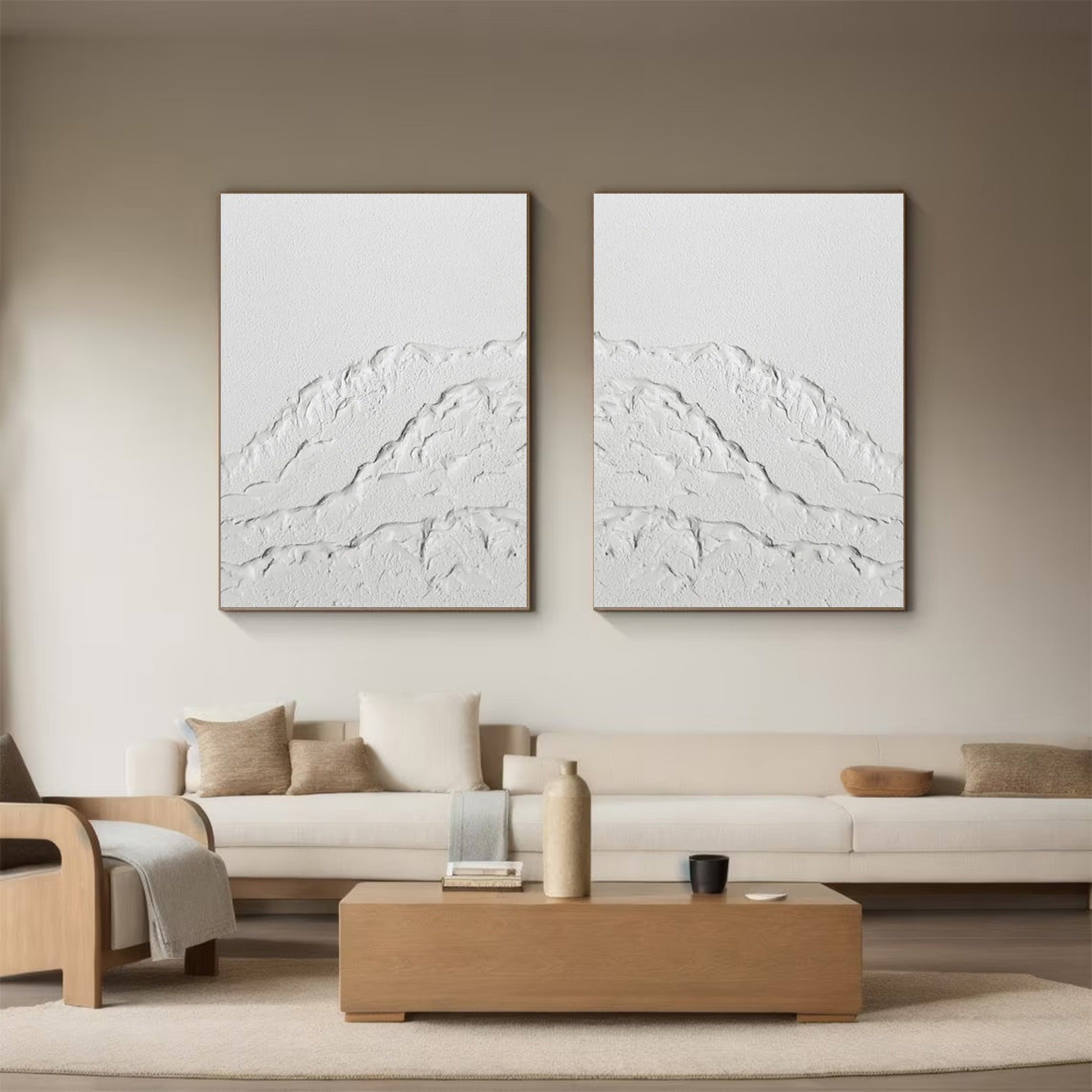 Glacial White Peaks: 3D Mountain Range Set Of 2 Wall Art #BGA 132