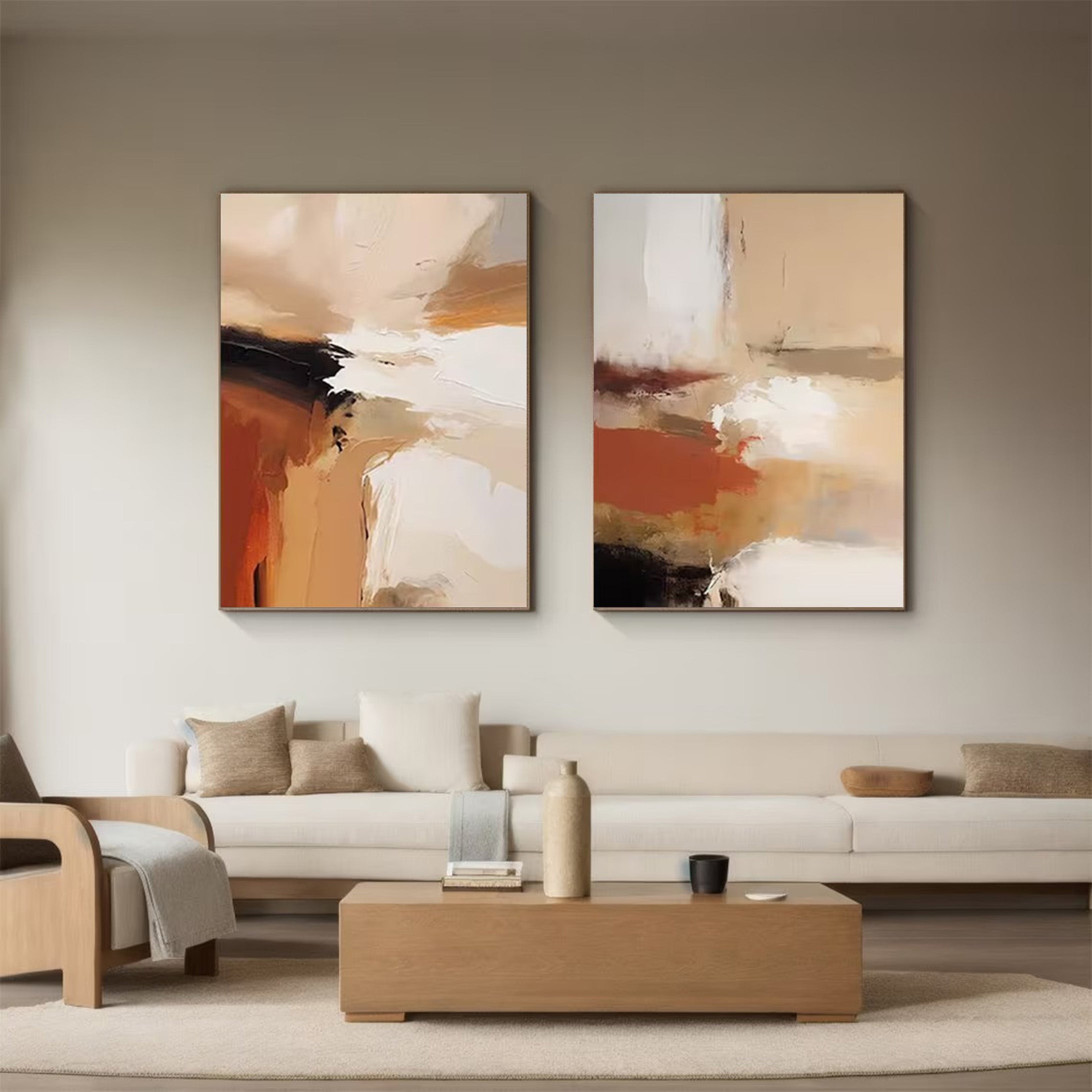Warm Canvas: Set of 2 Abstract Art, Earthy Palette Design #BGA 130