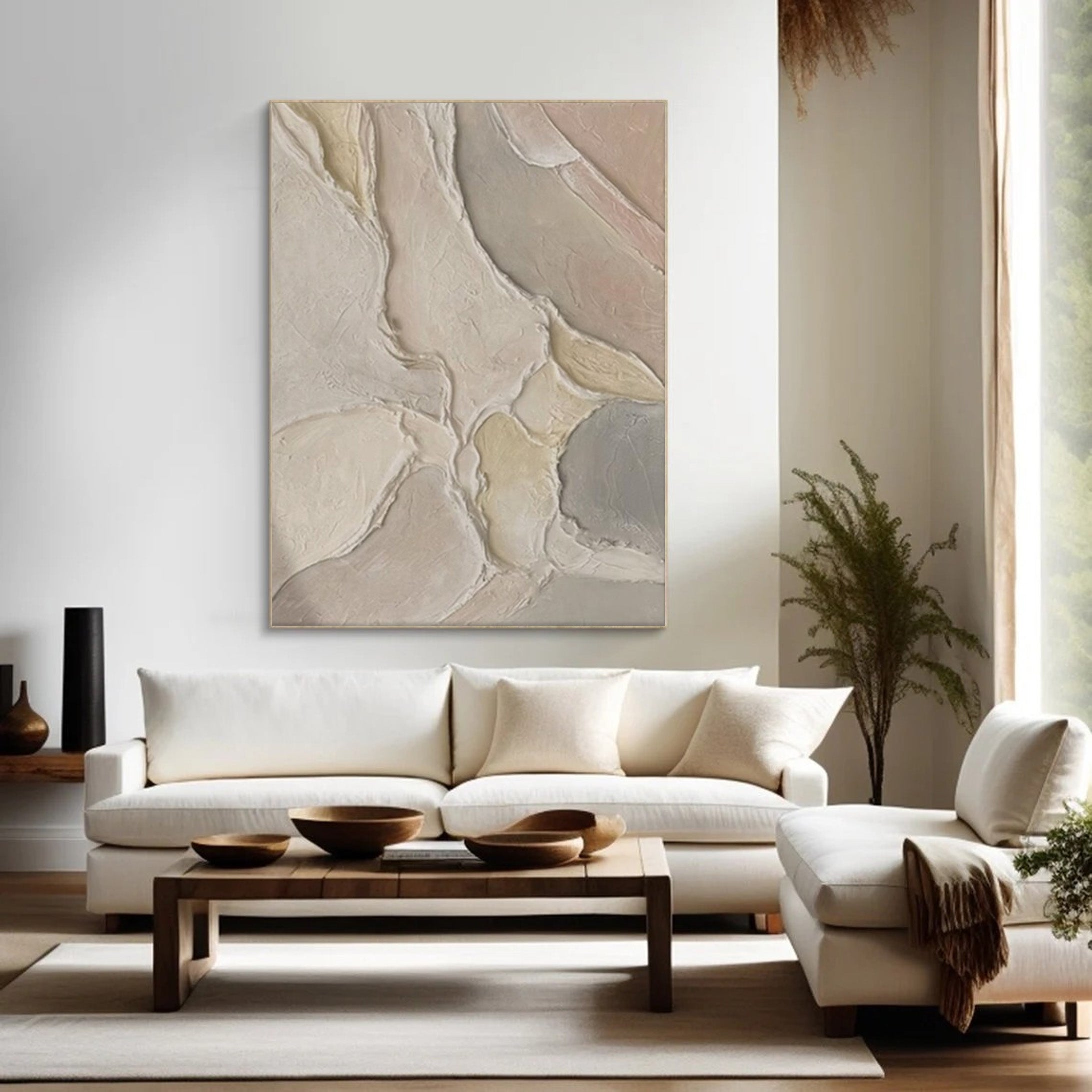 Beige White Gray Painting, Modern Abstract Wall Art #BGA 121