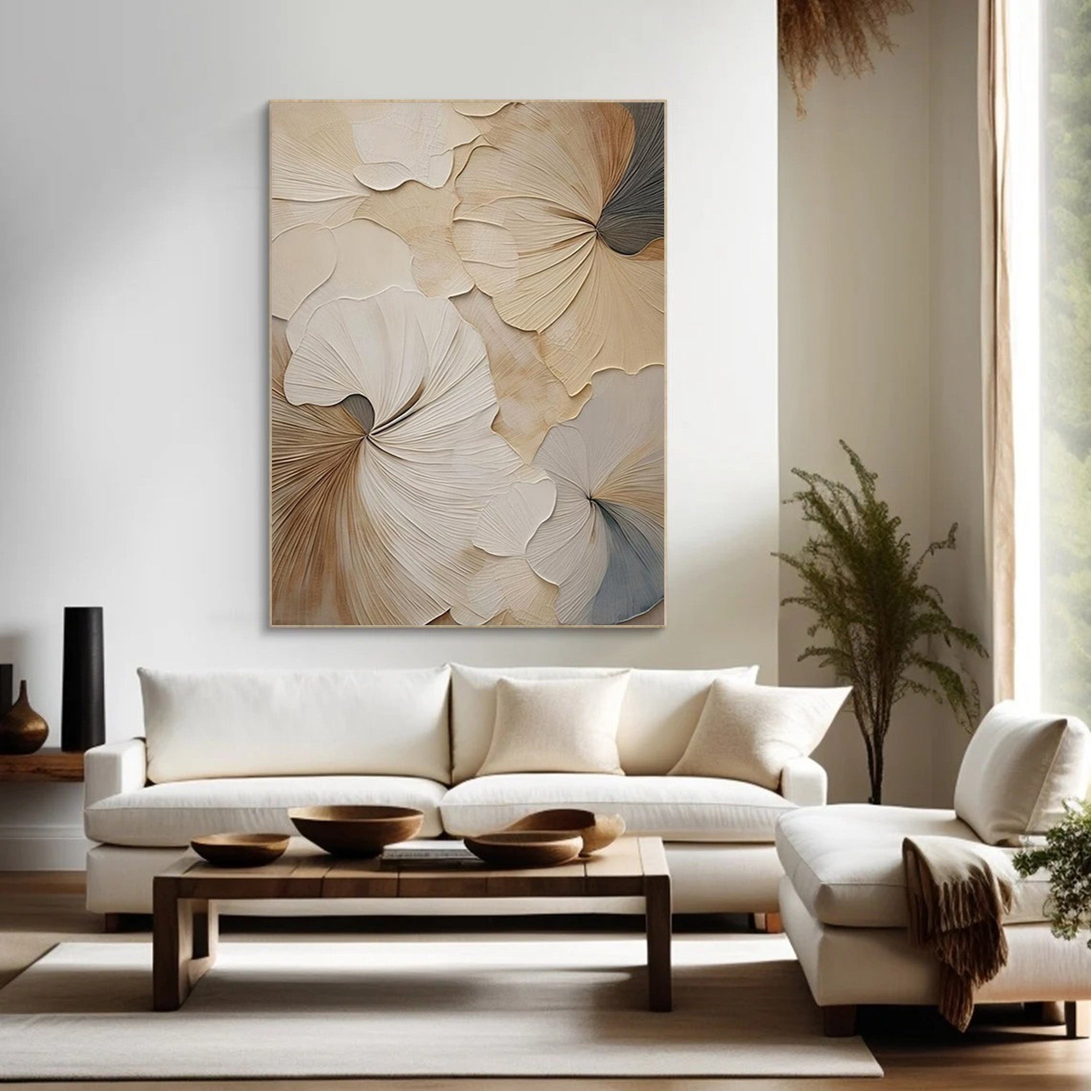Ethereal Petals: Beige Floral Art, Elegant Framed Art #BGA 124