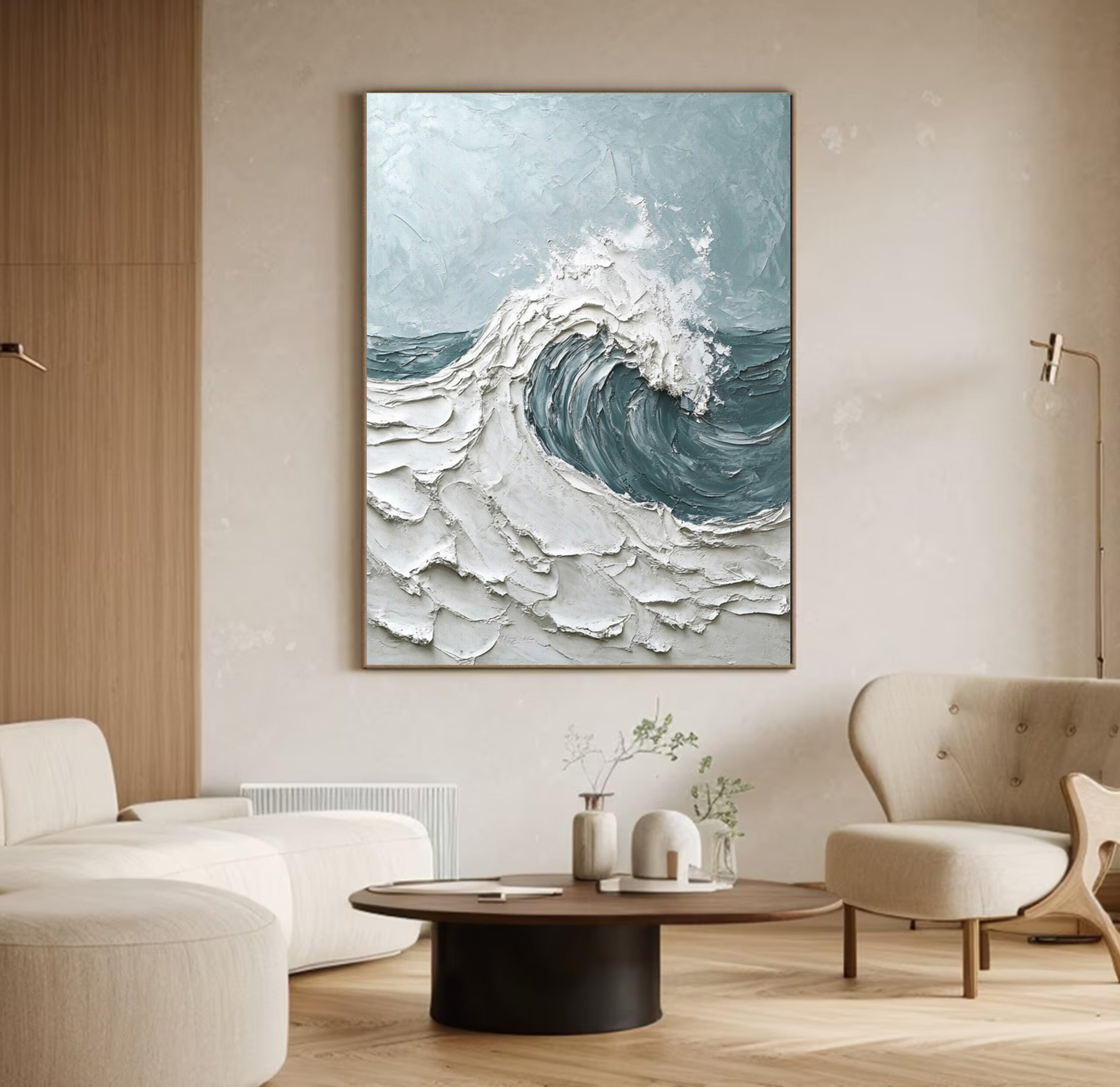 Modern Seascape Painting with Tactile Wave and Light Blues #BGA 200